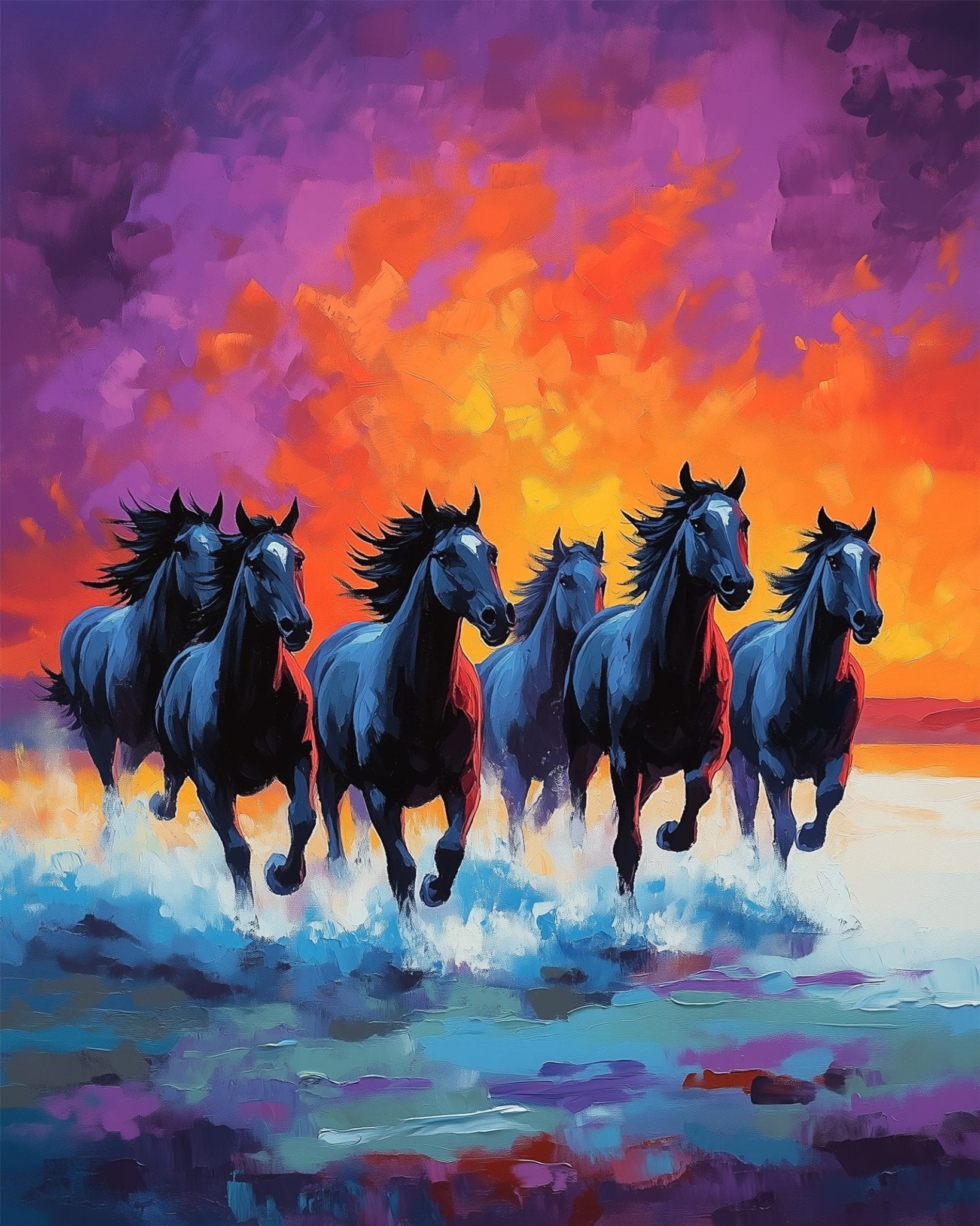 Galloping Horses at Sunset - Animals - BestPaintByNumbers - Paint by Numbers Custom Kit