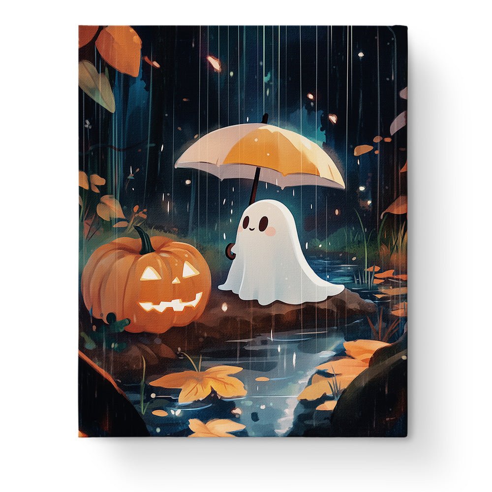 Ghost with Pumpkin in Rain - Halloween - BestPaintByNumbers - Paint by Numbers Custom Kit