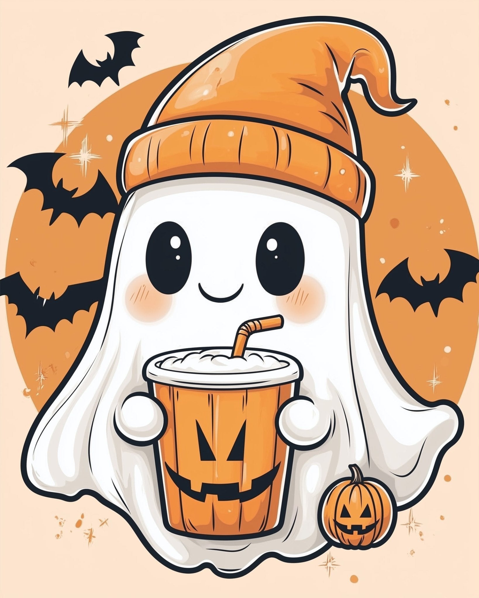 Ghostly Pumpkin Sipper - Halloween - BestPaintByNumbers - Paint by Numbers Custom Kit