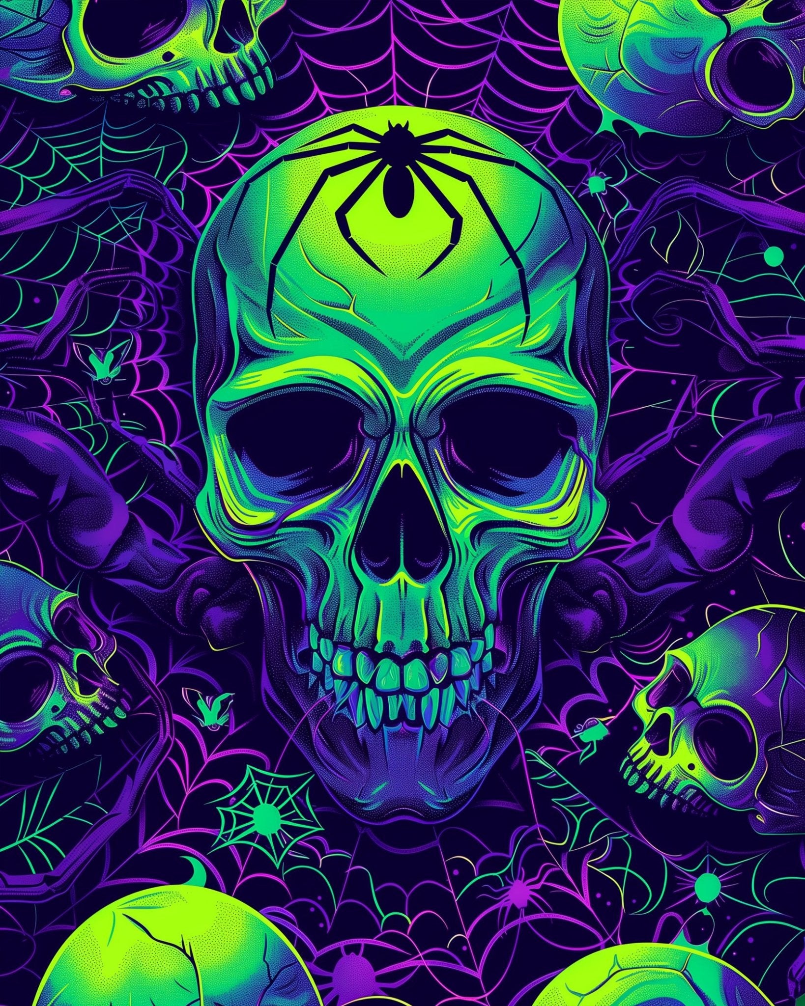 Fixed paint by numbers kit, 24 colors, 12x16in. Intricate skull art with vibrant webs. Ideal for creative relaxation.