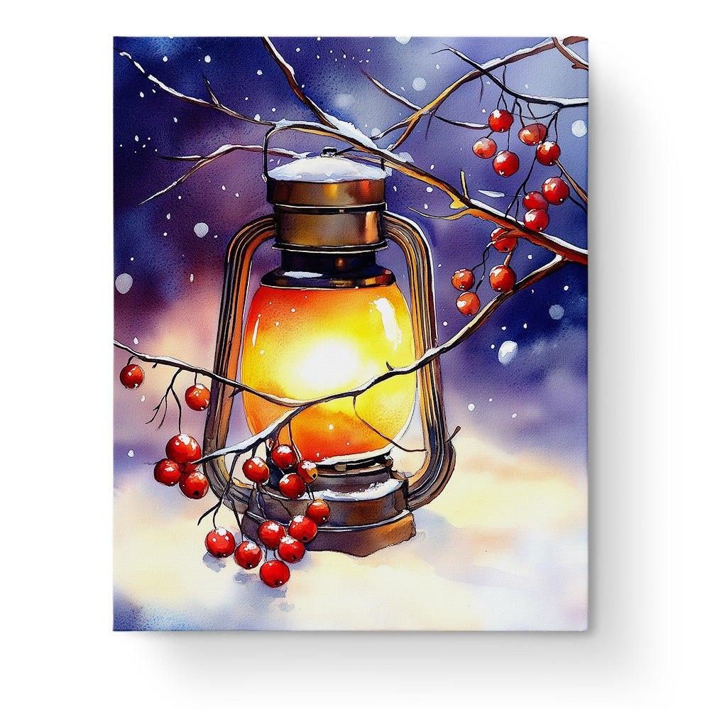 Glowing Lantern and Winter Berries - Christmas - BestPaintByNumbers - Paint by Numbers Custom Kit