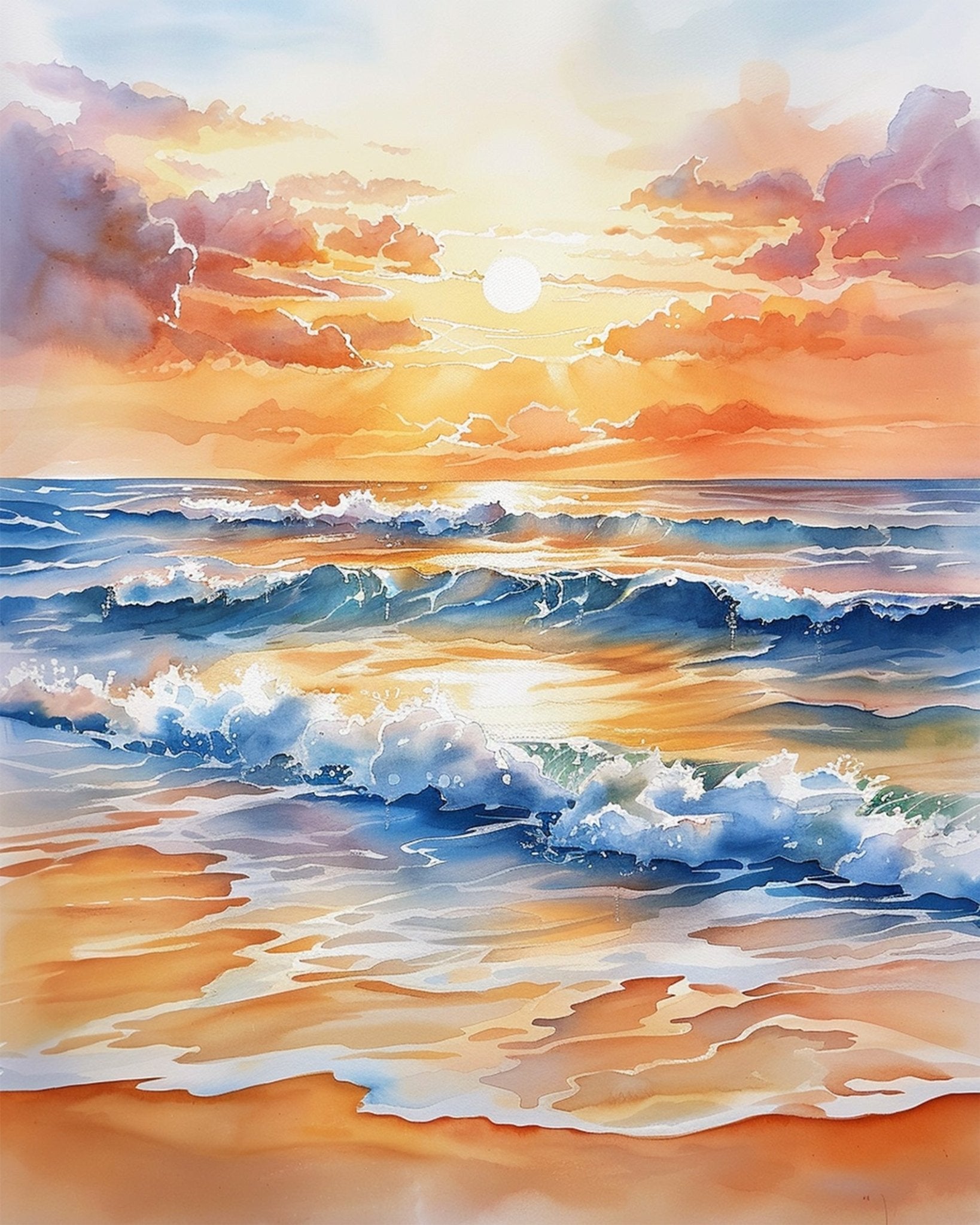 Glowing Sunset Waves - Sea Landscape - BestPaintByNumbers - Paint by Numbers Custom Kit