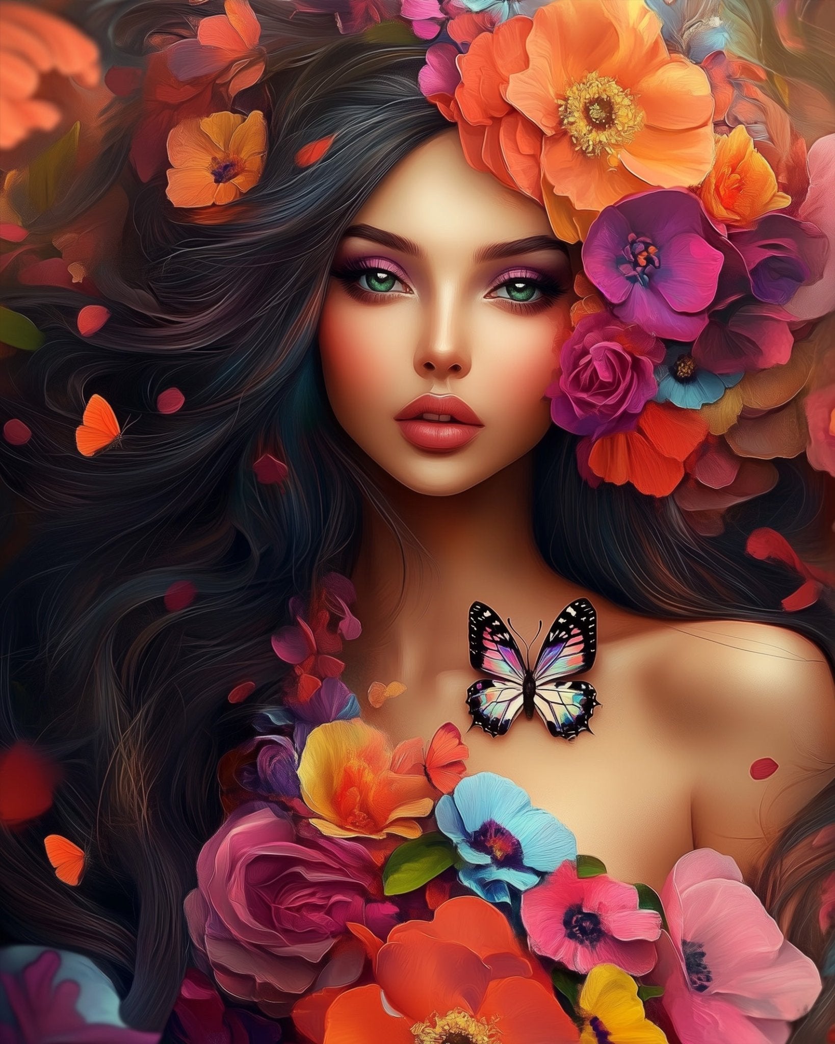 Goddess of Blooms - Floral Women - BestPaintByNumbers - Paint by Numbers Custom Kit