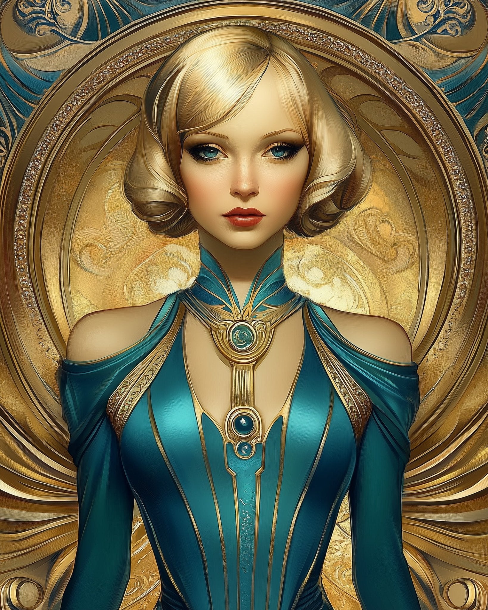 Golden Elegance Portrait - Art Deco - BestPaintByNumbers - Paint by Numbers Custom Kit