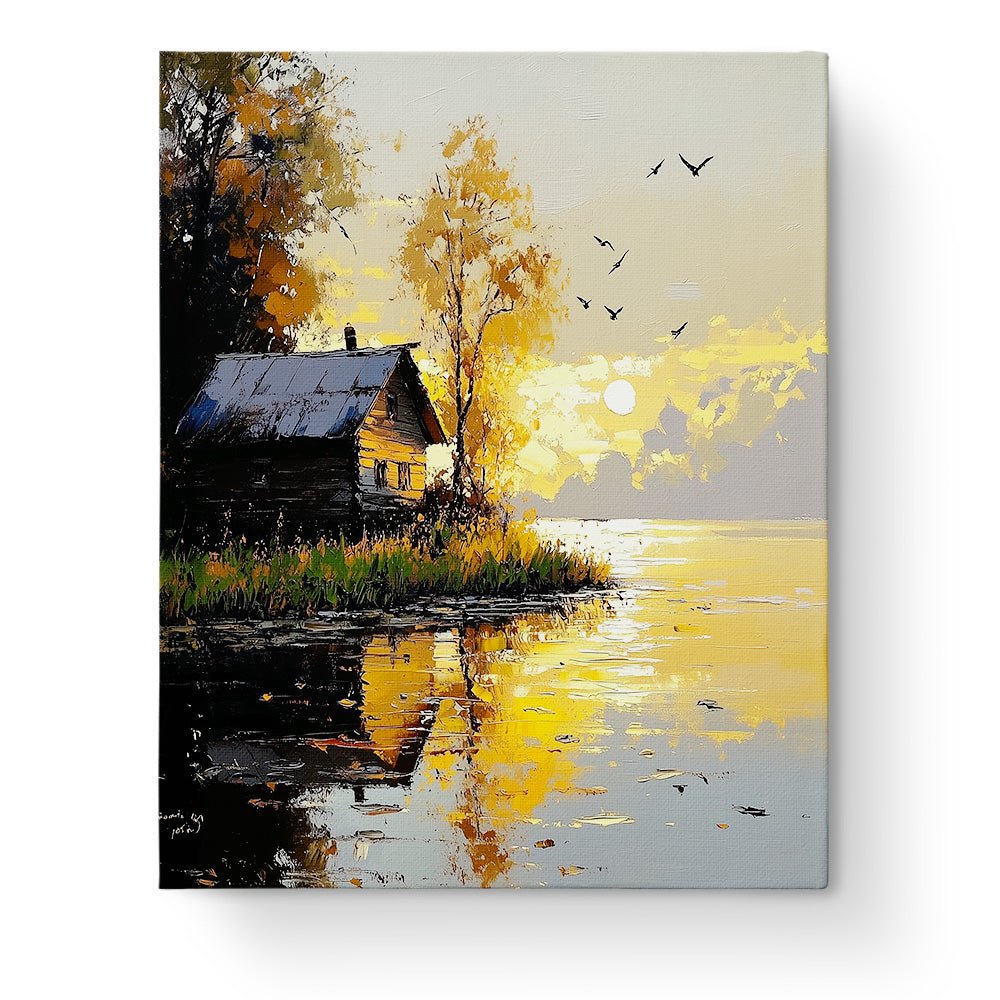 Golden Lake Cabin - Impressionist - BestPaintByNumbers - Paint by Numbers Custom Kit