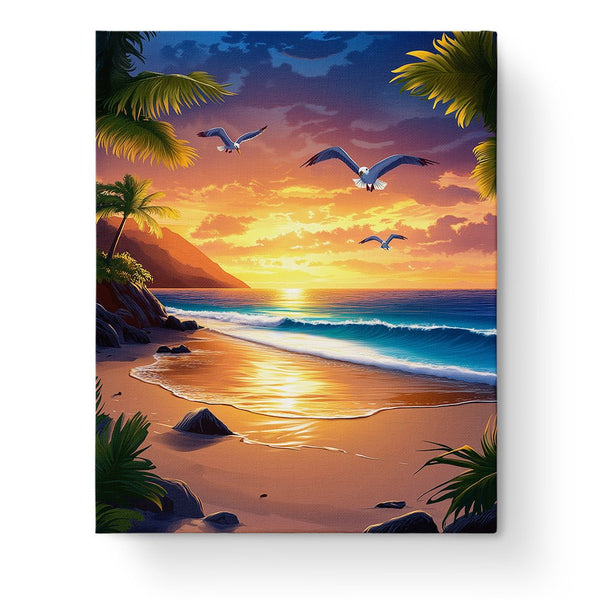 絵画 Sunset Beach golden-sunset-beach-sea-