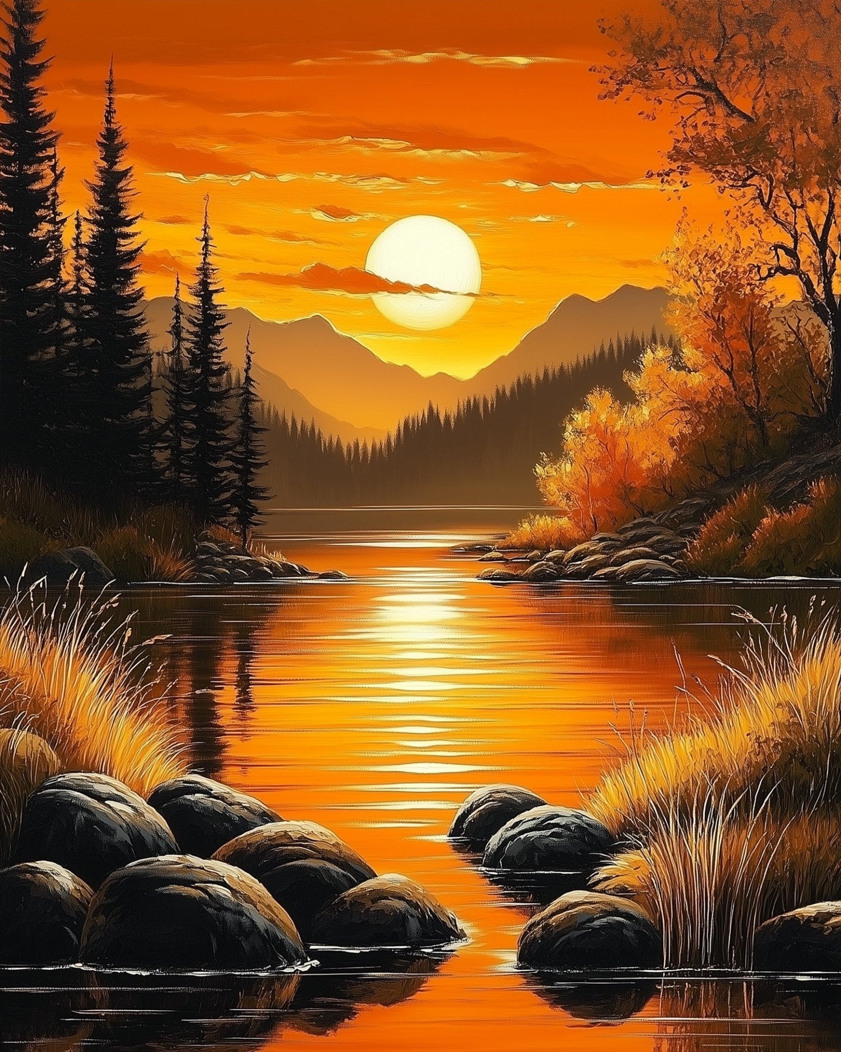 Golden Sunset River - Landscape - BestPaintByNumbers - Paint by Numbers Custom Kit