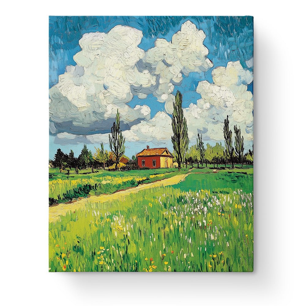 Green Meadow with Cottage - Landscapes - BestPaintByNumbers - Paint by Numbers Custom Kit