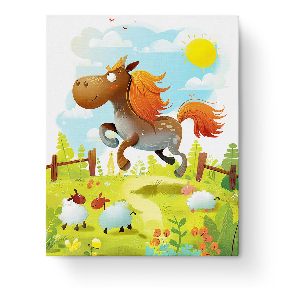 Fixed paint by number kit, 24 colors, 16x20in. Happy horse with vibrant colors. Ideal for kids' creative fun.