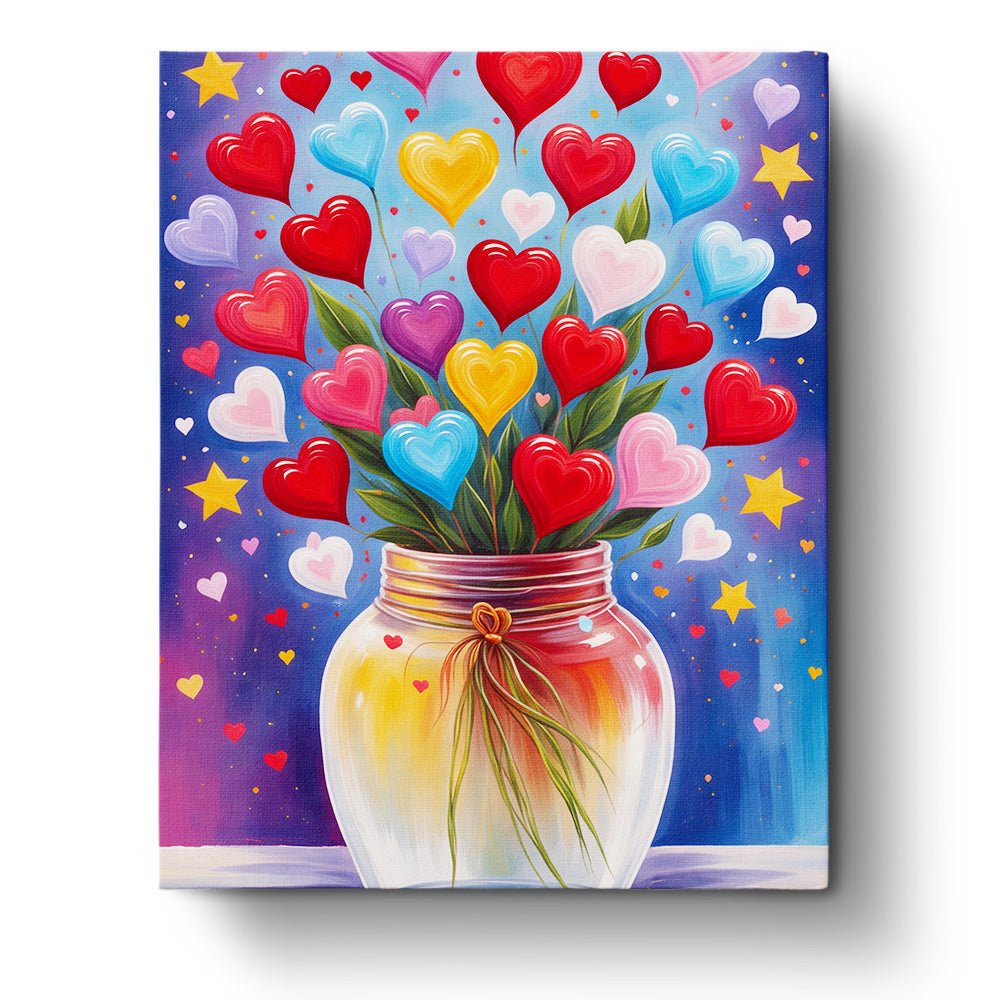 Heart Bouquet in Jar - Romance - BestPaintByNumbers - Paint by Numbers Custom Kit