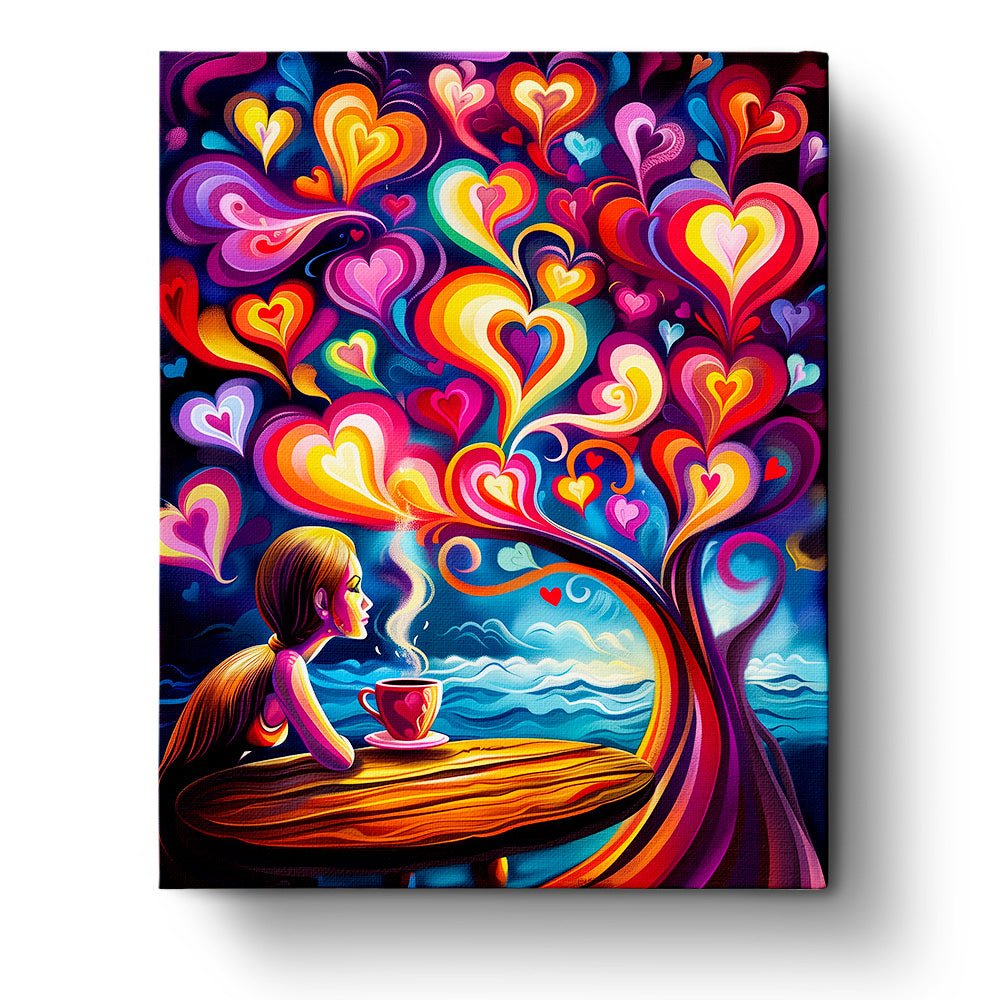 Fixed kit, 24 colors, 16x20in. Meditative art with hearts and trees in vibrant hues. BestPaintByNumbers for relaxation.