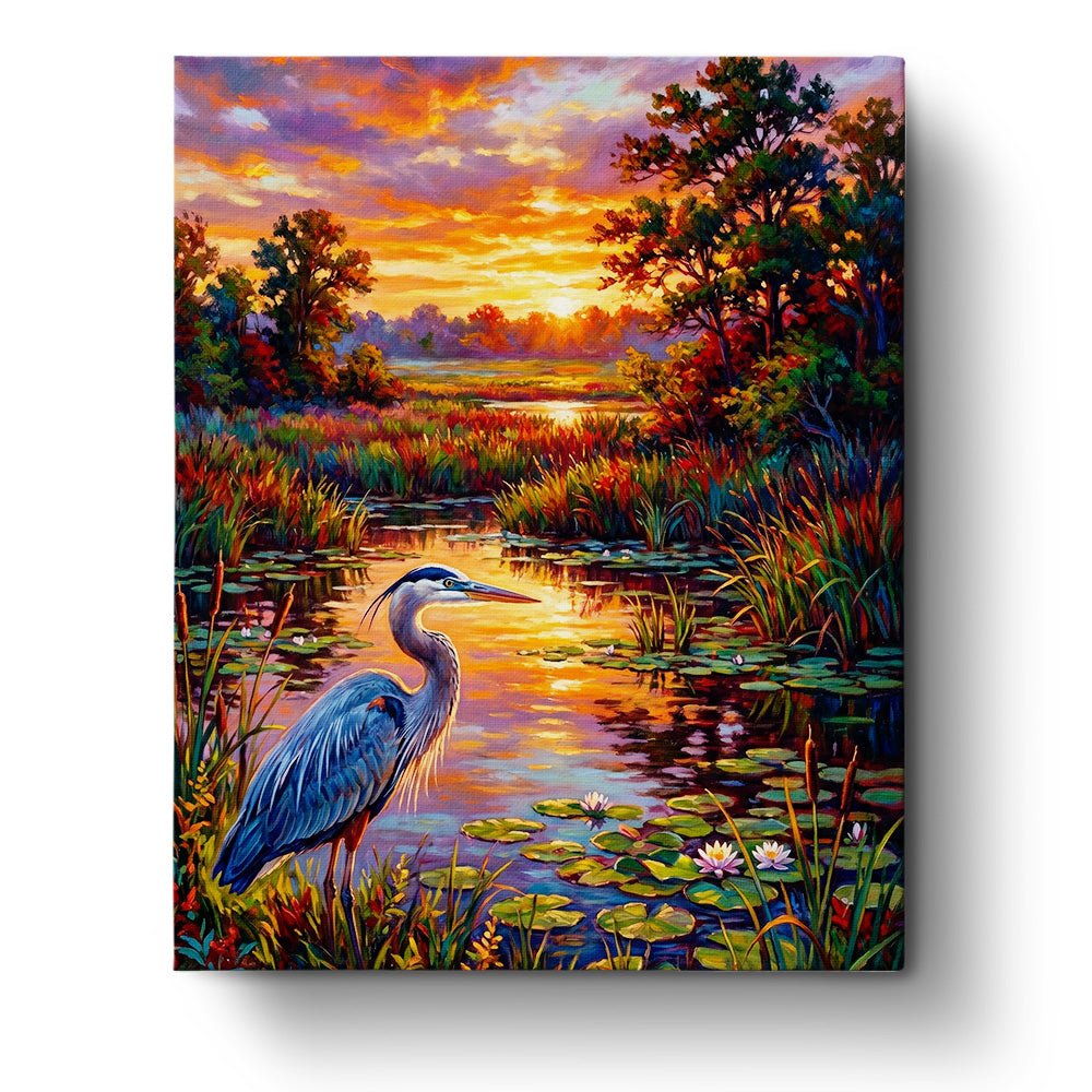 Heron at Sunset Marsh - Animals - BestPaintByNumbers - Paint by Numbers Custom Kit