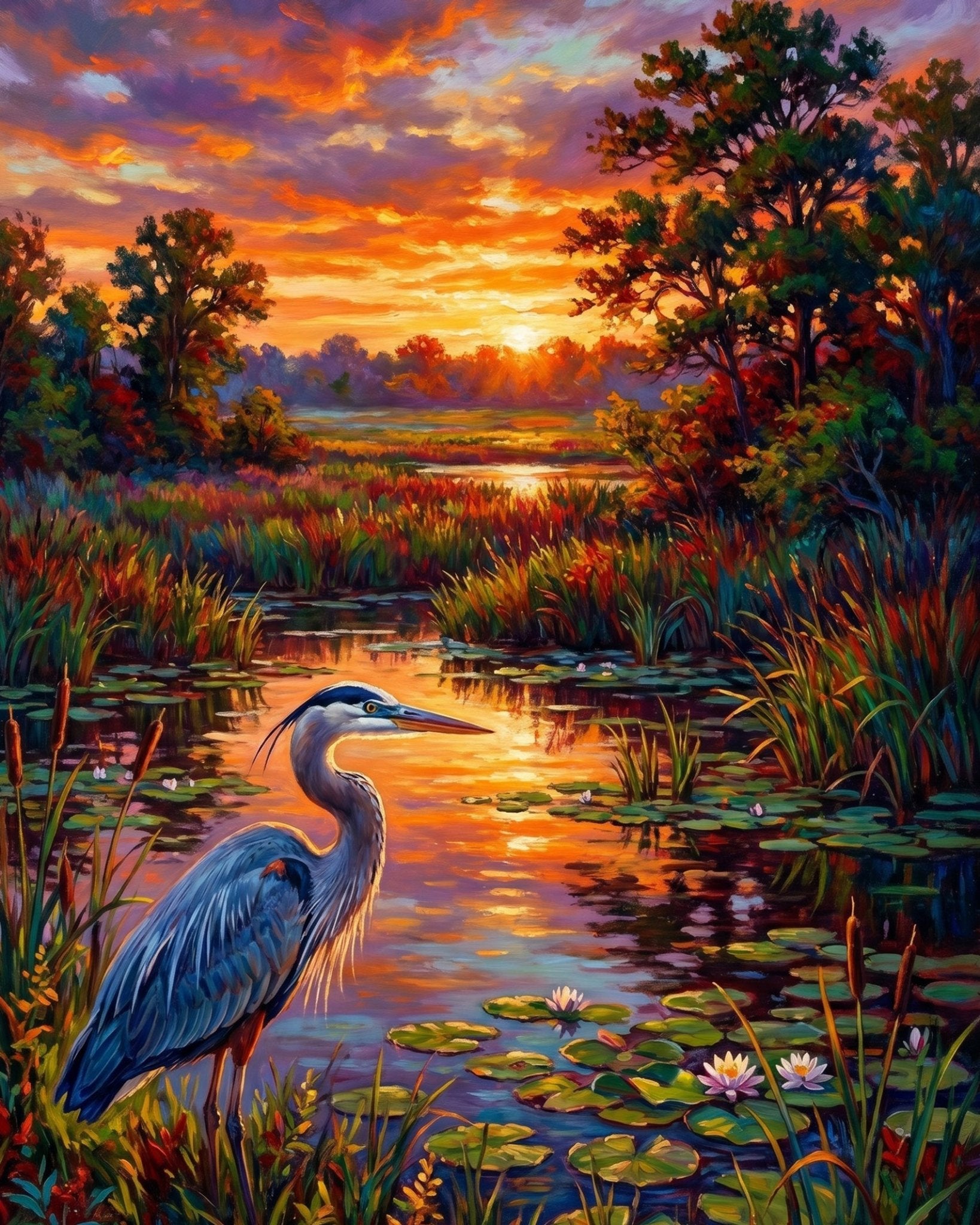 Heron at Sunset Marsh - Animals - BestPaintByNumbers - Paint by Numbers Custom Kit