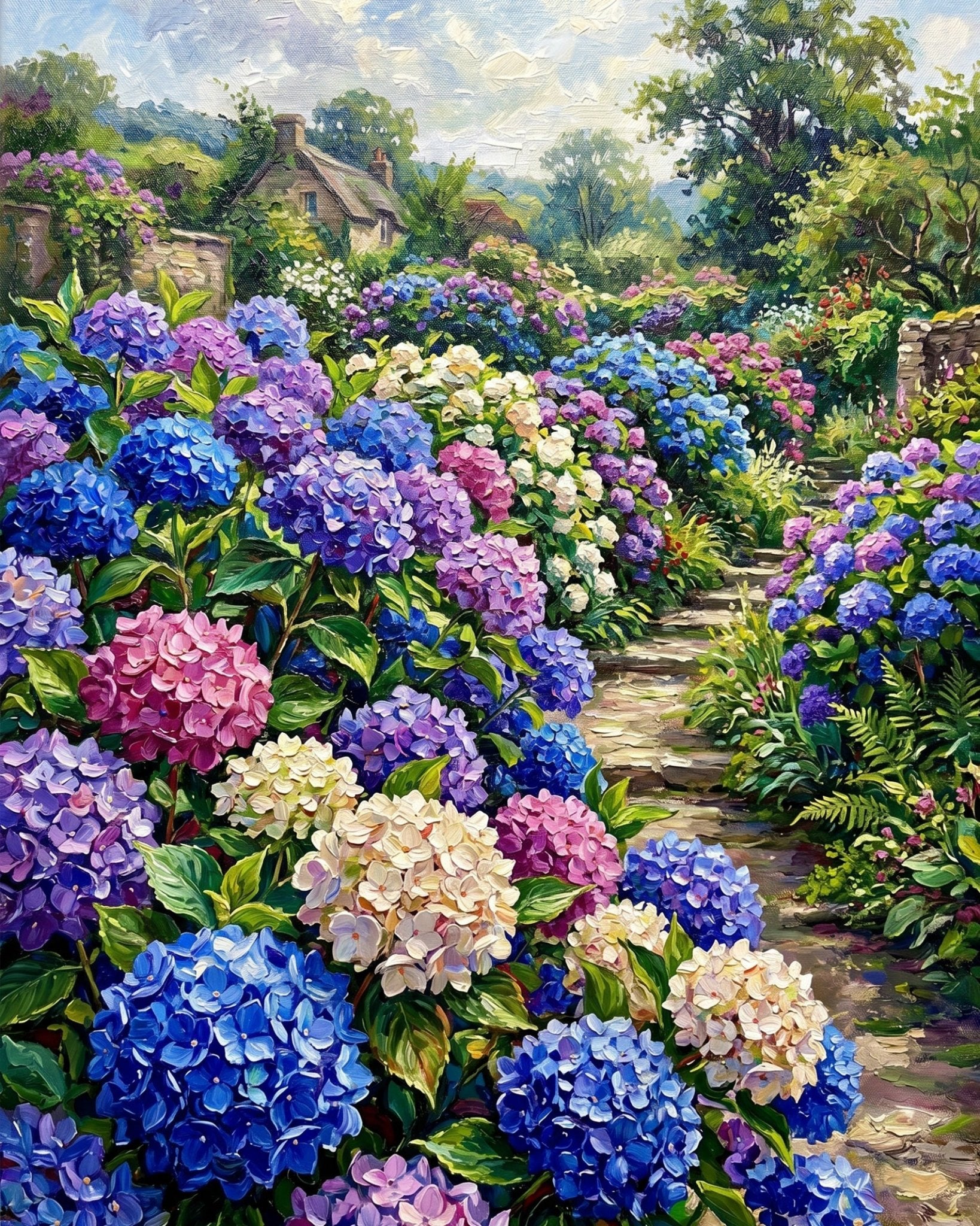 Hydrangea Pathway - Flowers - BestPaintByNumbers - Paint by Numbers Custom Kit