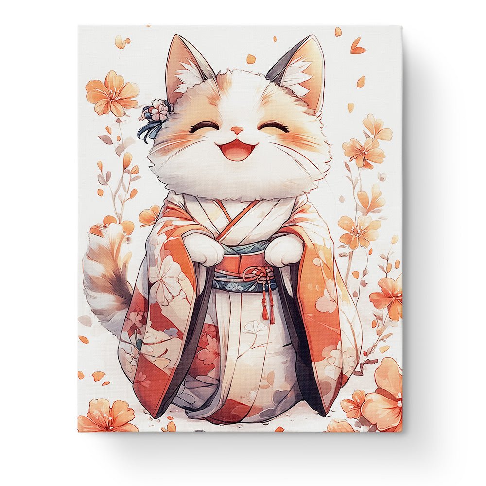 Joyful Cat in Kimono - Asian Art - BestPaintByNumbers - Paint by Numbers Custom Kit