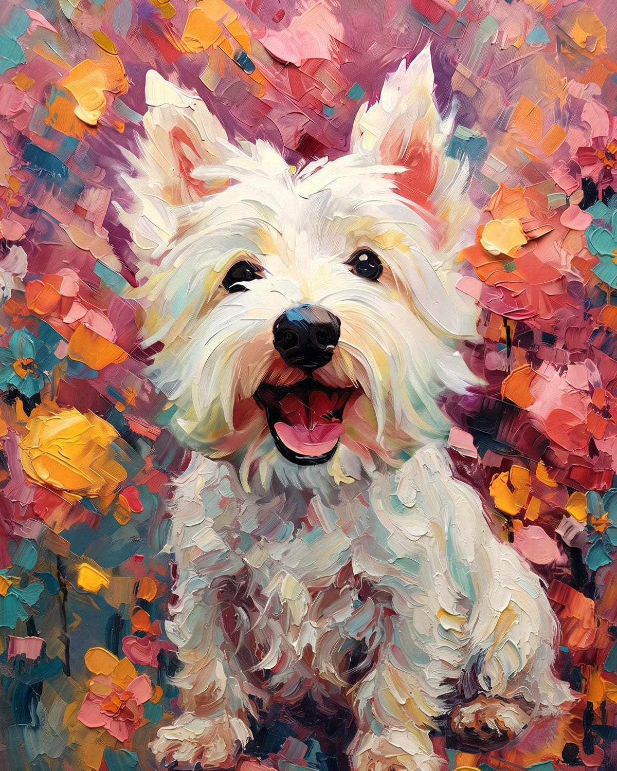 Joyful Westie in Blossoms - Animals - BestPaintByNumbers - Paint by Numbers Custom Kit