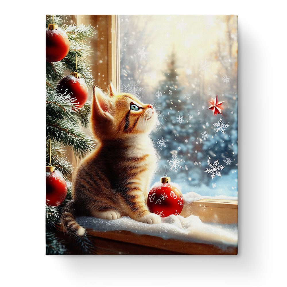 Kitten by the Christmas Tree - Christmas - BestPaintByNumbers - Paint by Numbers Custom Kit