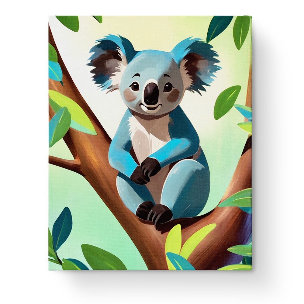 Fixed paint by numbers kit, 24 colors. Cute koala on a branch. Perfect for kids' creativity and relaxation.