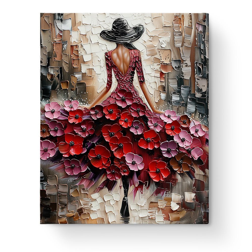 Lady in Scarlet Blooms - Floral Women - BestPaintByNumbers - Paint by Numbers Custom Kit