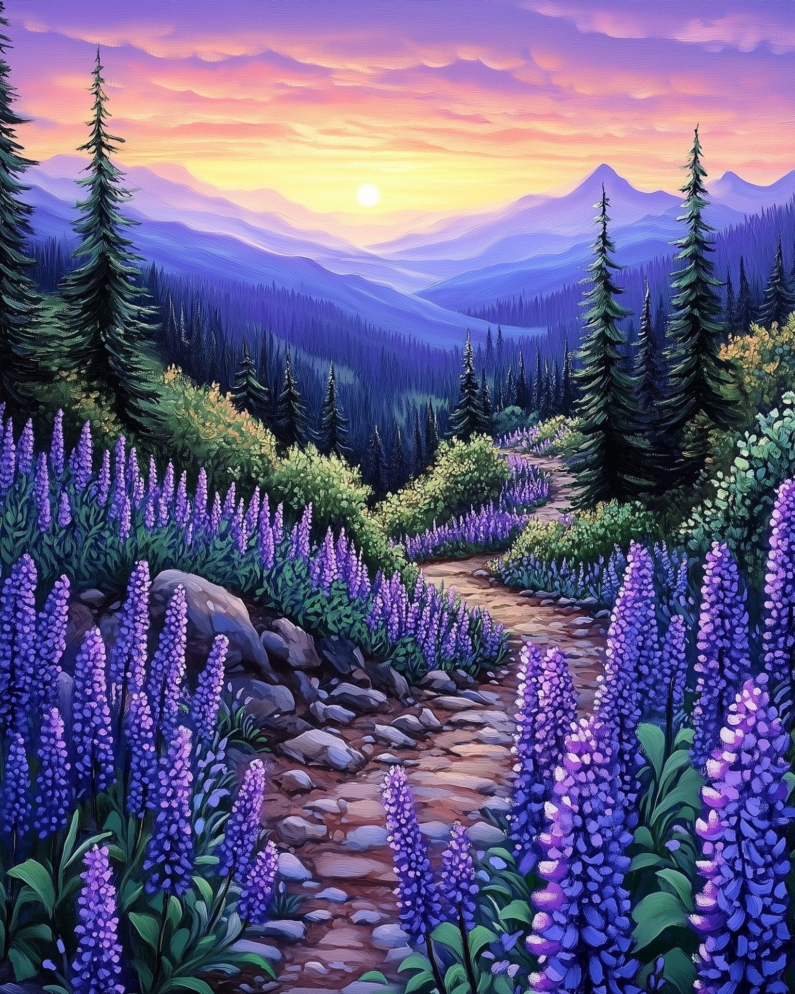 Lavender Pathway at Dusk - Landscape - BestPaintByNumbers - Paint by Numbers Custom Kit
