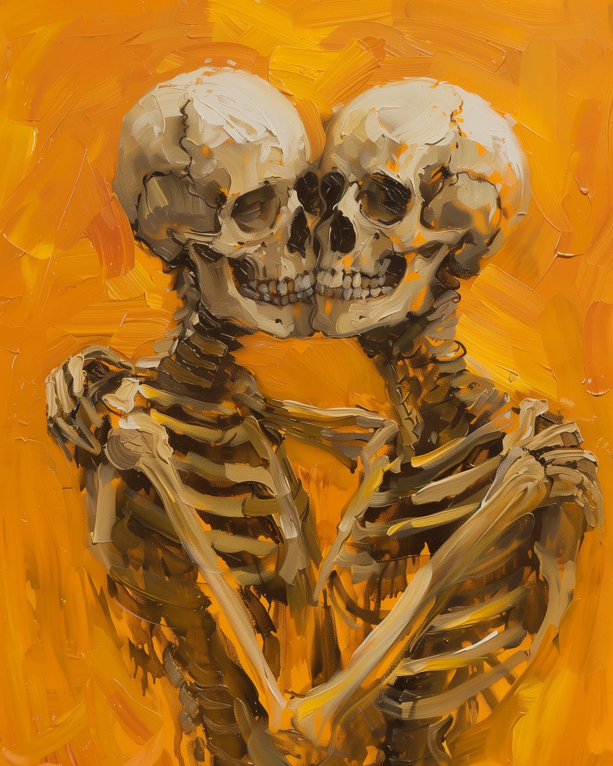 Paint by numbers kit, 24 colors, 12x16in. Skeletal embrace with bold strokes. Perfect for relaxation and mindfulness.