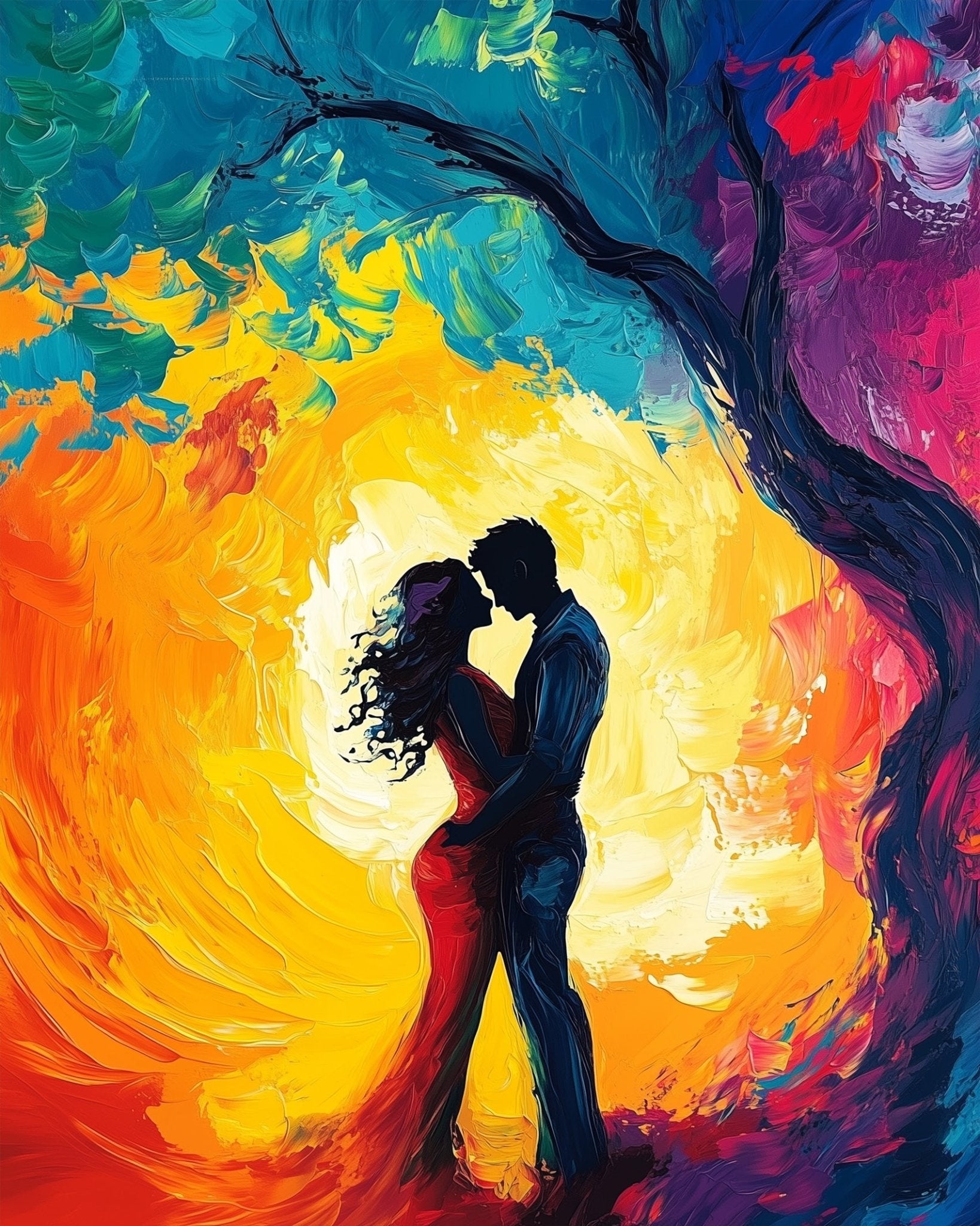 Lovers' Embrace under the Tree - Romance - BestPaintByNumbers - Paint by Numbers Custom Kit