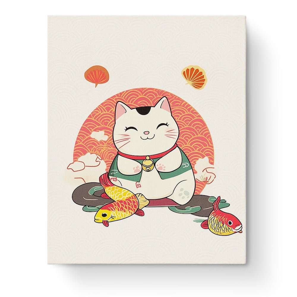 Lucky Cat with Koi Fish - Asian Art - BestPaintByNumbers - Paint by Numbers Custom Kit