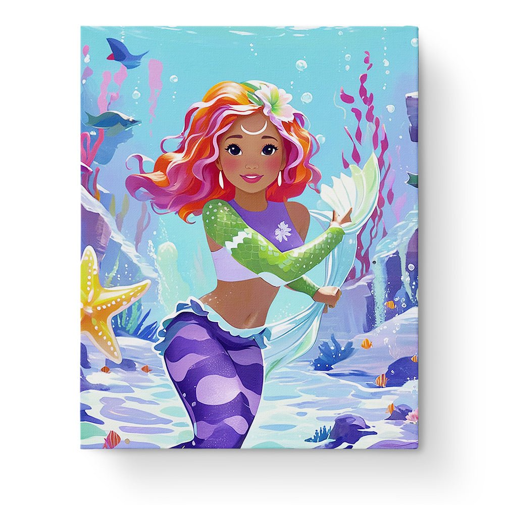 Fixed paint-by-number kit, 24 colors, 16x20in. Enchanting mermaid scene in vibrant hues. Ideal for creative relaxation.