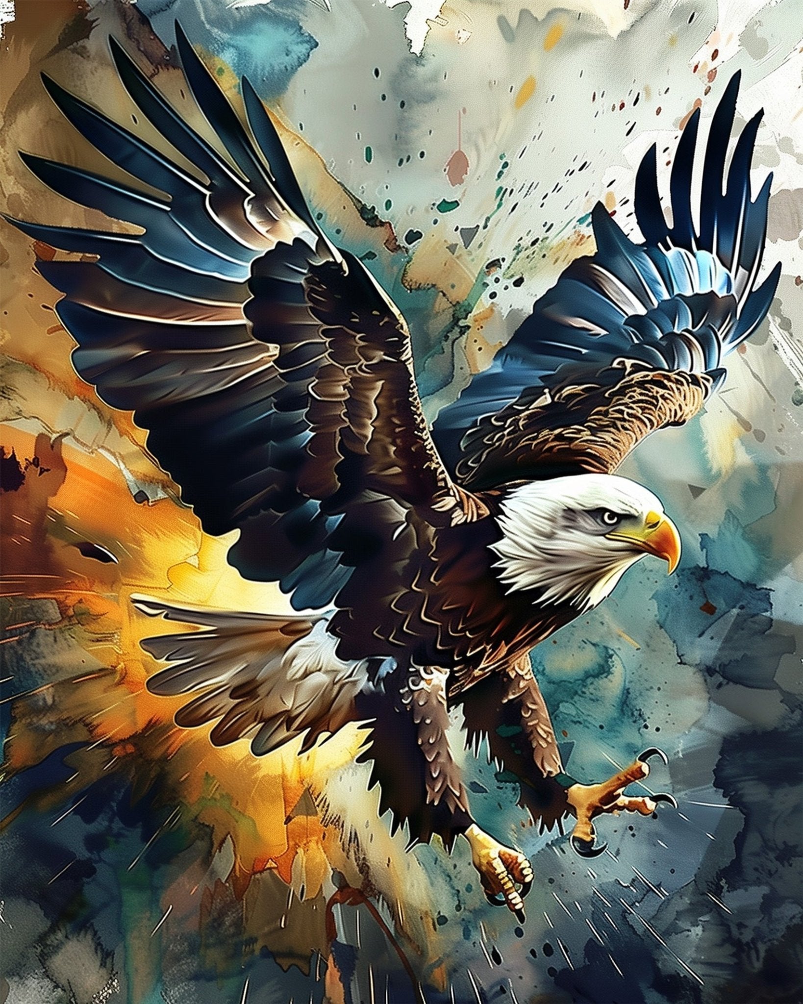 Fixed kit, 24 colors. Eagle soaring art, 12x16in. Perfect for creativity and relaxation. BestPaintByNumbers.