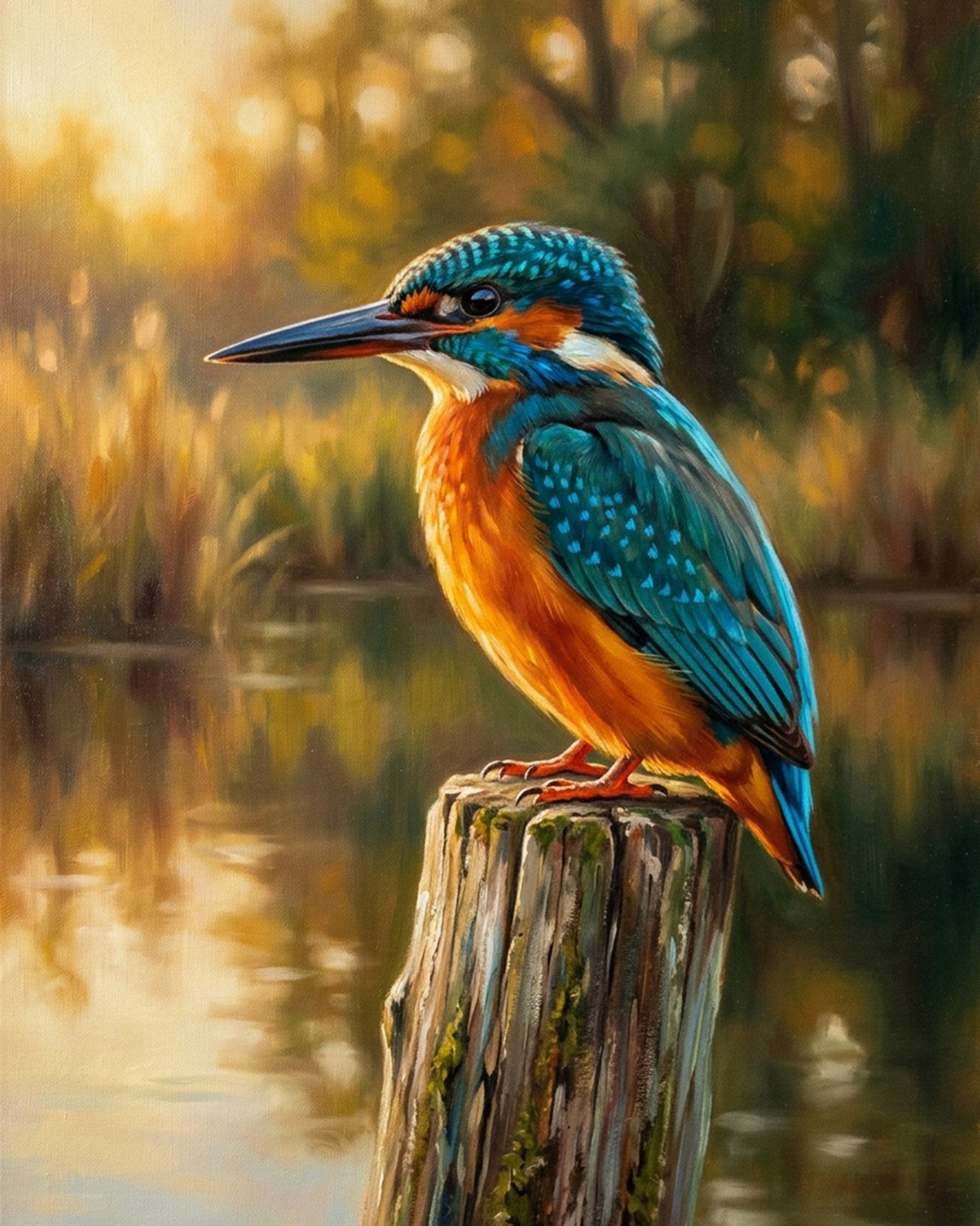 Majestic Kingfisher on a Woodland Perch - Animals - BestPaintByNumbers - Paint by Numbers Custom Kit