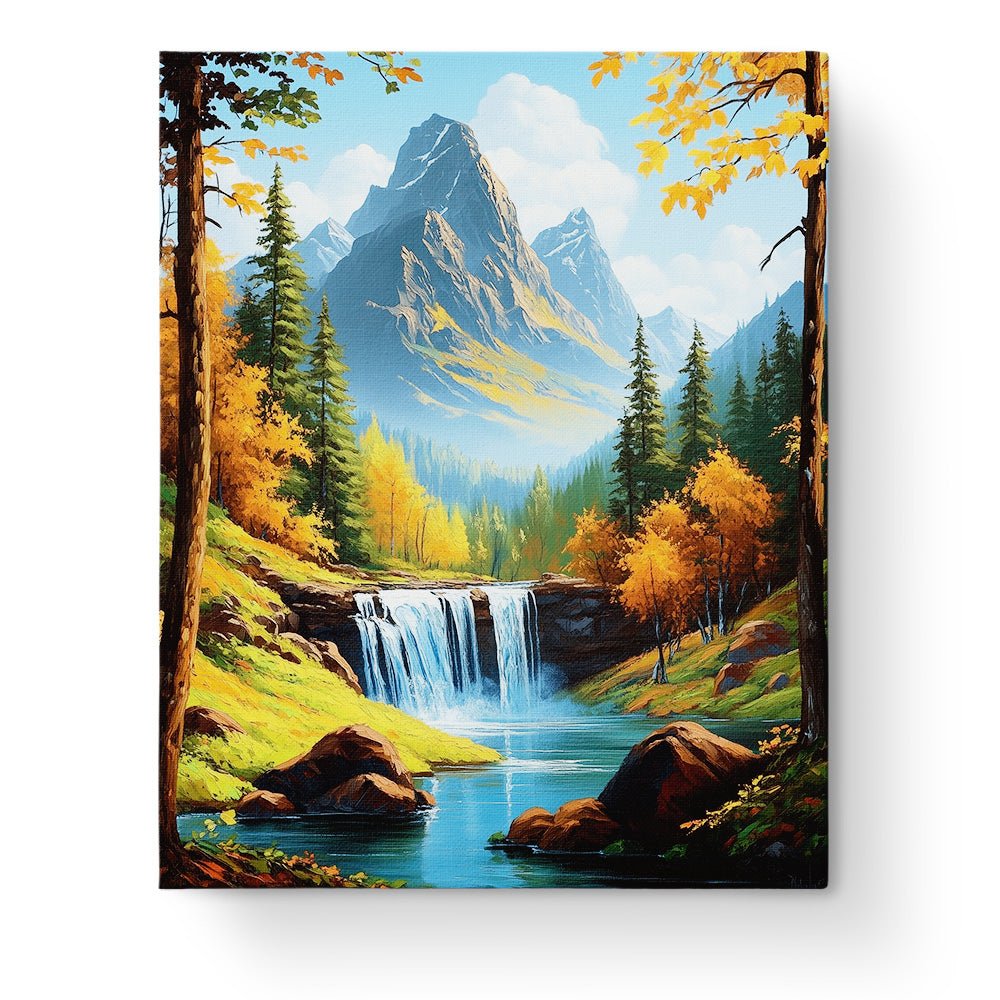 Majestic Mountain Waterfall - Landscape - BestPaintByNumbers - Paint by Numbers Custom Kit