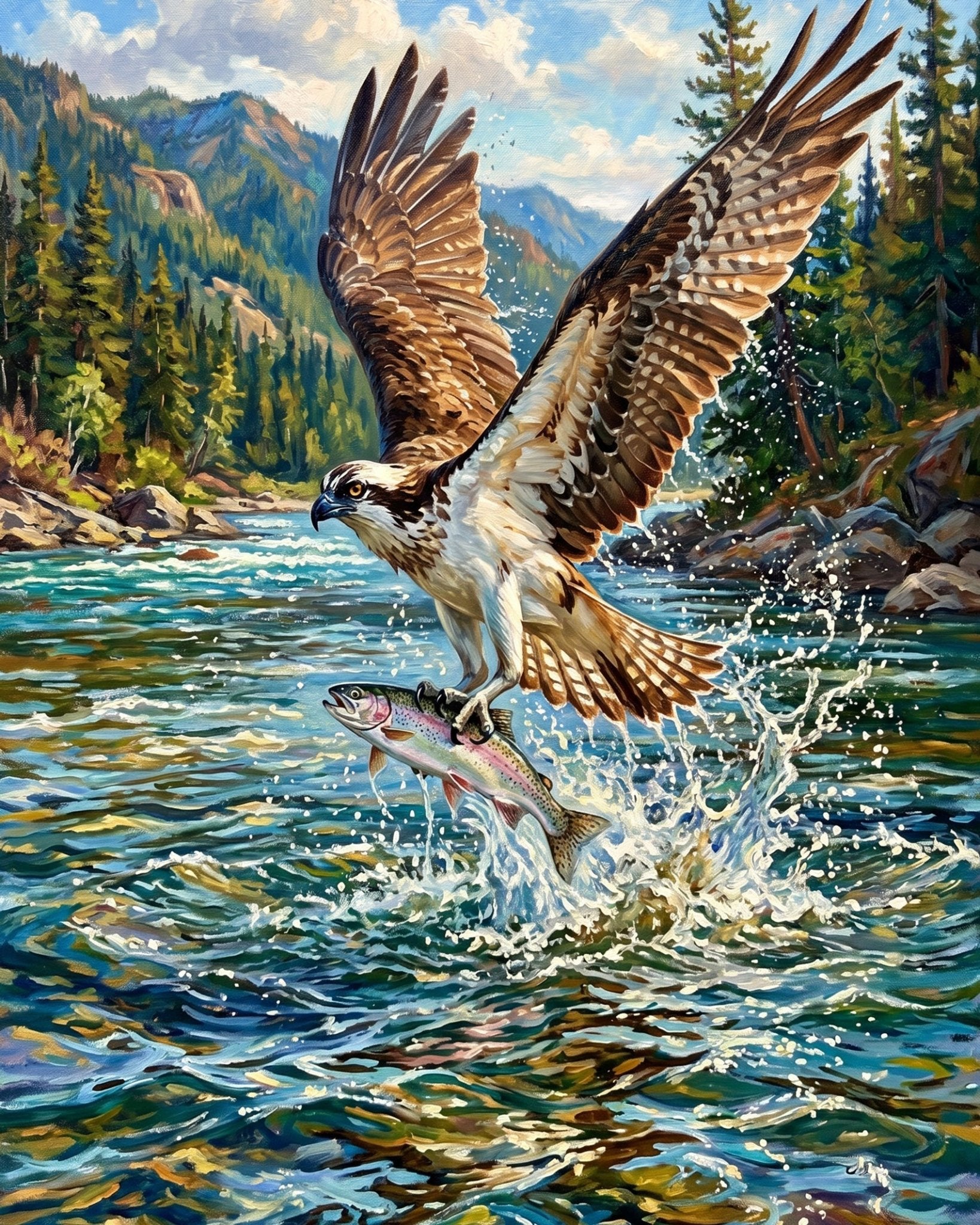 Majestic Osprey Over River - Animals - BestPaintByNumbers - Paint by Numbers Custom Kit