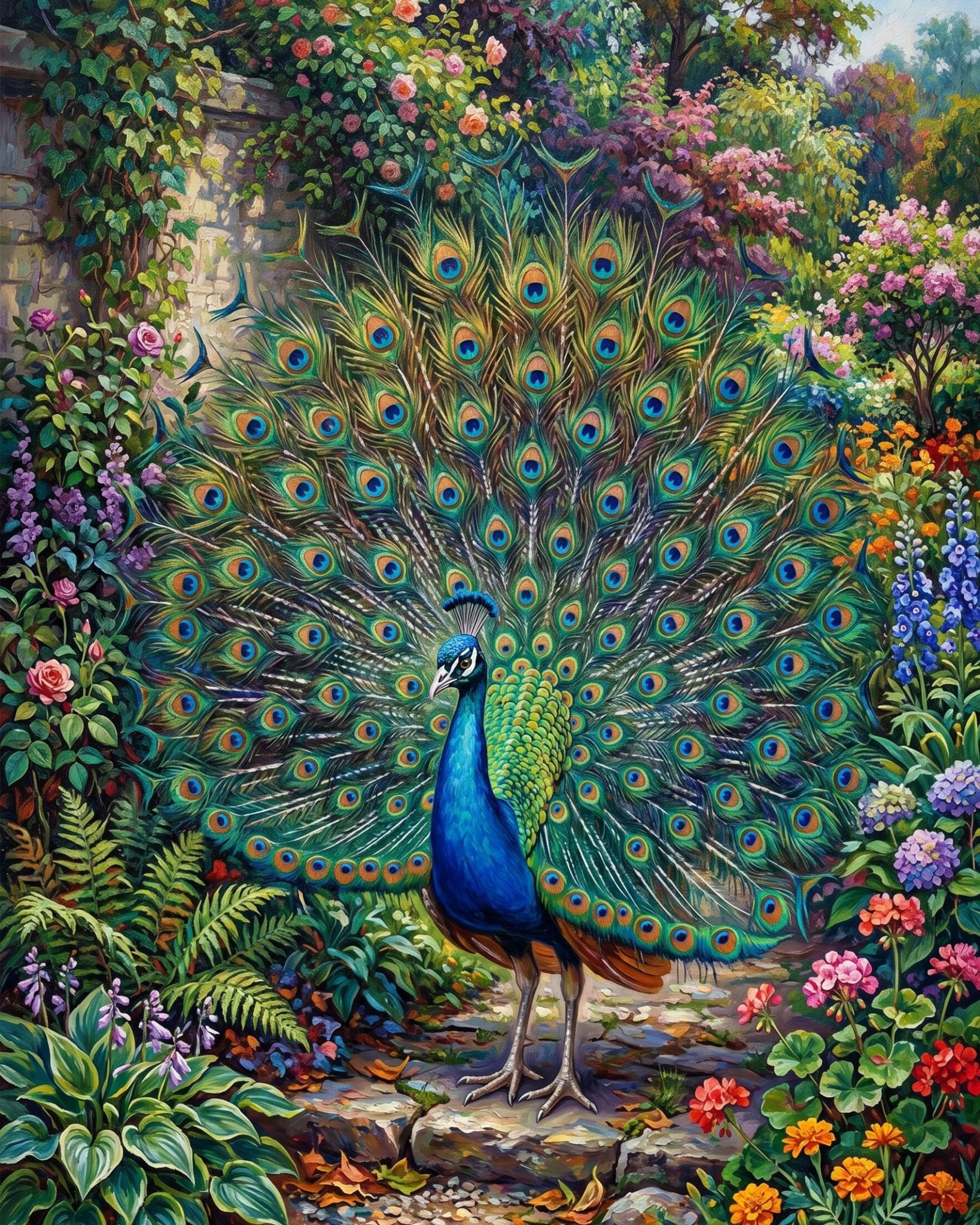 Majestic Peacock in Garden - Animals - BestPaintByNumbers - Paint by Numbers Custom Kit