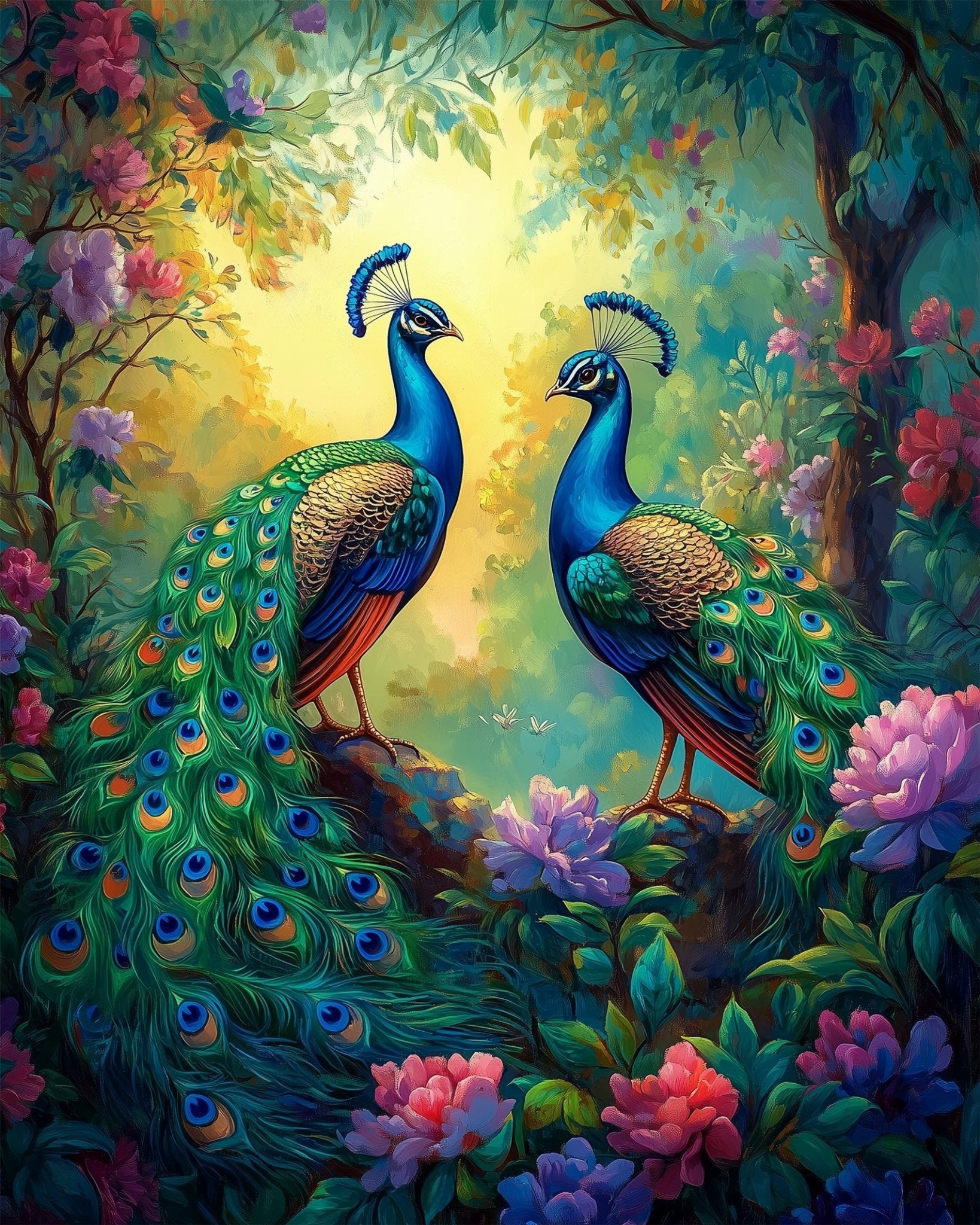 Majestic Peacocks in Bloom - Animals - BestPaintByNumbers - Paint by Numbers Custom Kit