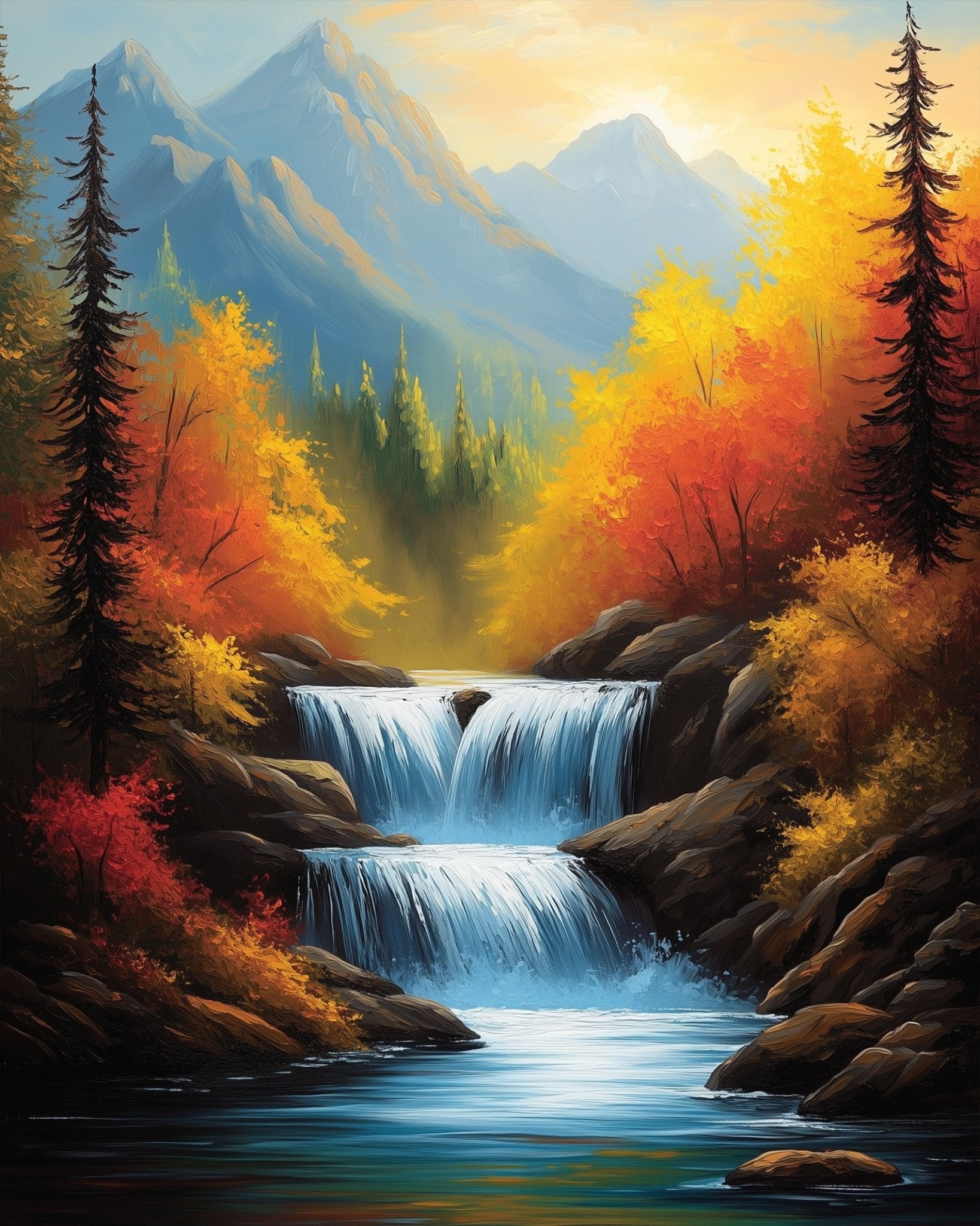 Majestic Waterfall in Autumn - Landscape - BestPaintByNumbers - Paint by Numbers Custom Kit