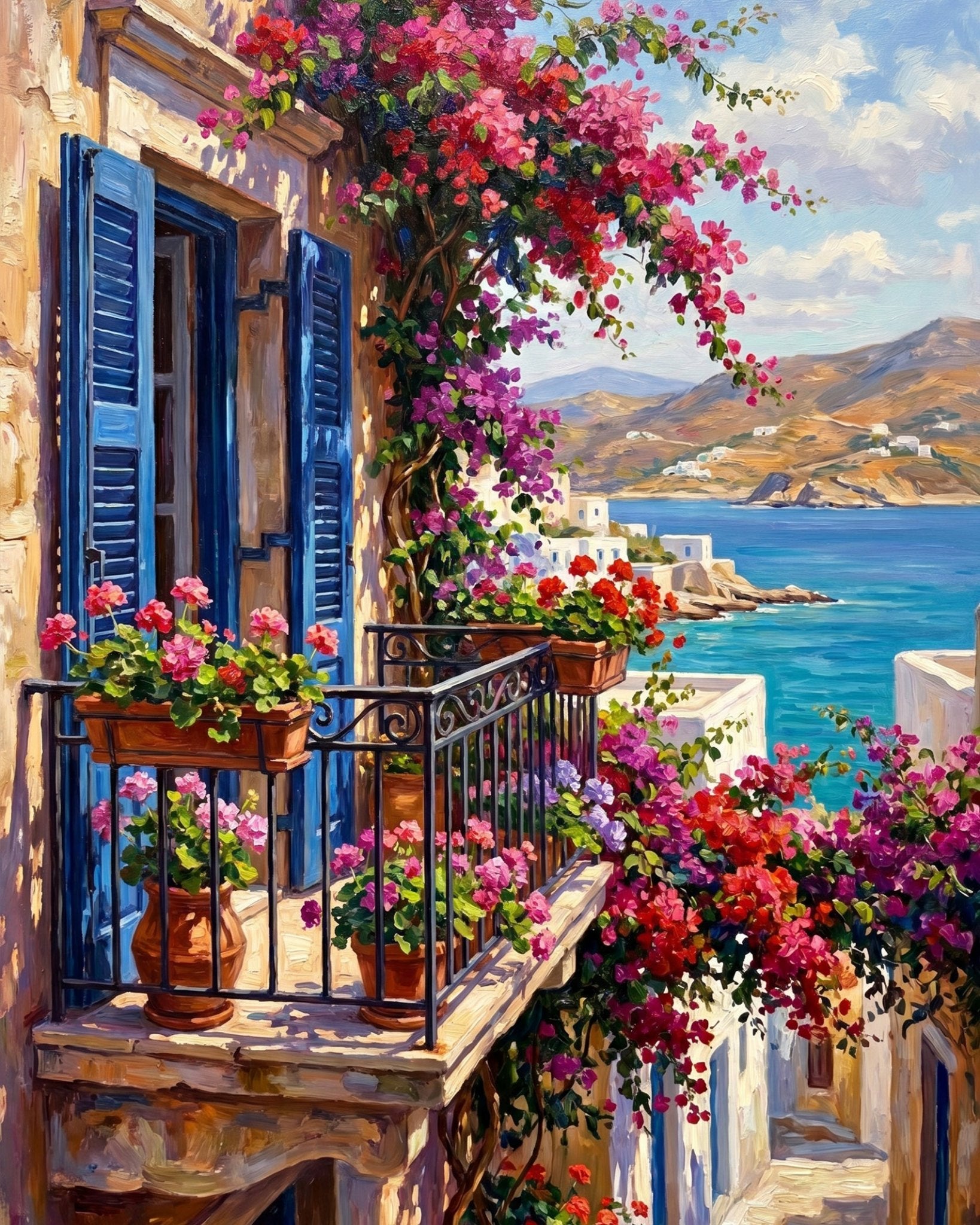 Mediterranean Balcony View - Places - BestPaintByNumbers - Paint by Numbers Custom Kit