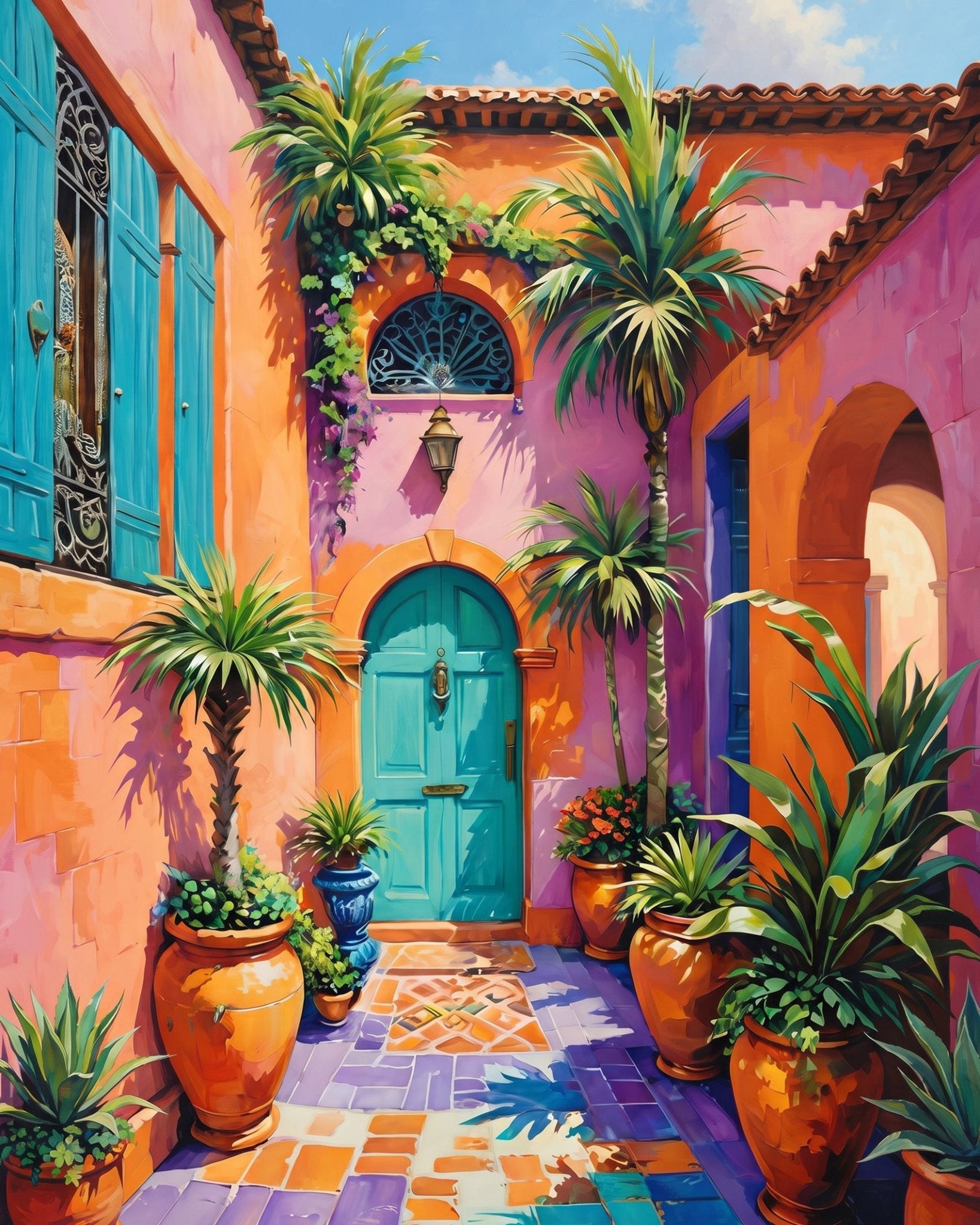 Mediterranean Courtyard Escape - Places - BestPaintByNumbers - Paint by Numbers Custom Kit