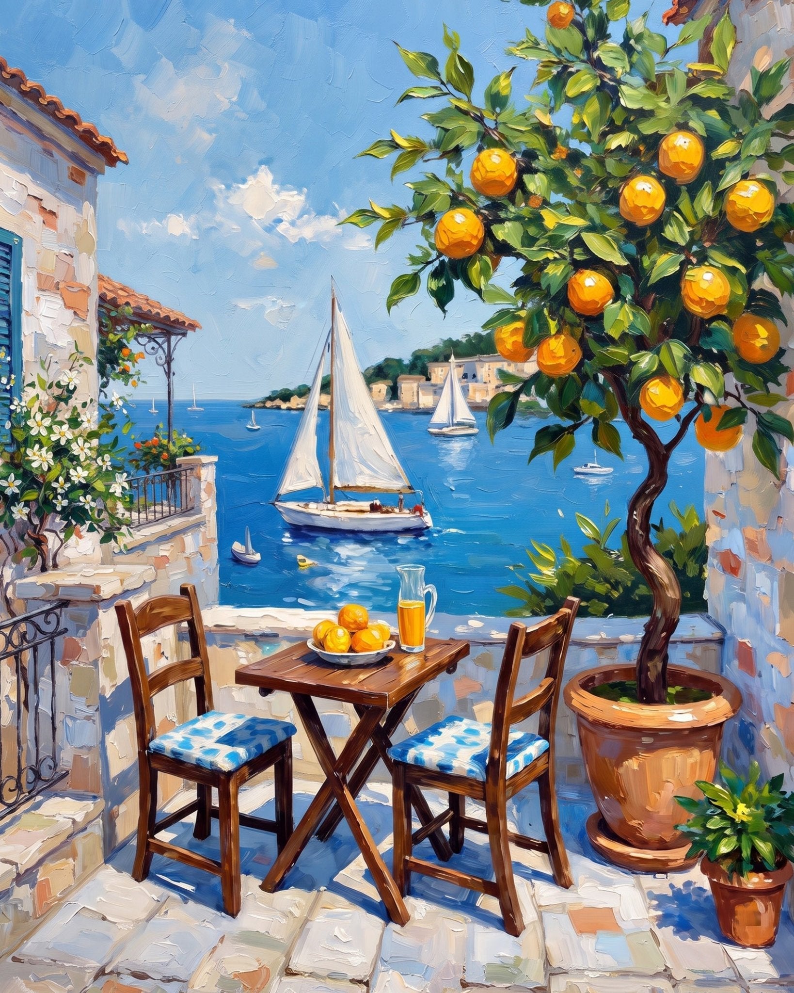 Mediterranean Seaside Terrace - Places - BestPaintByNumbers - Paint by Numbers Custom Kit