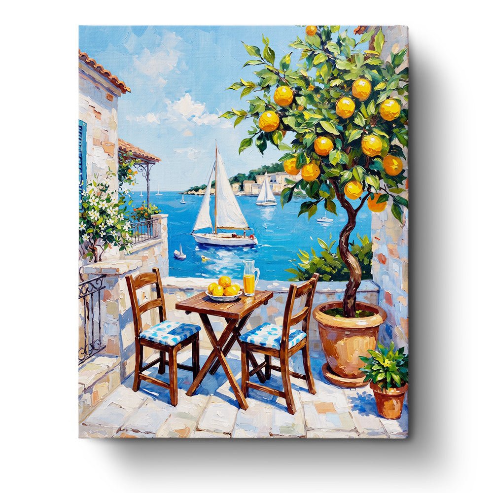 Mediterranean Seaside Terrace - Places - BestPaintByNumbers - Paint by Numbers Custom Kit