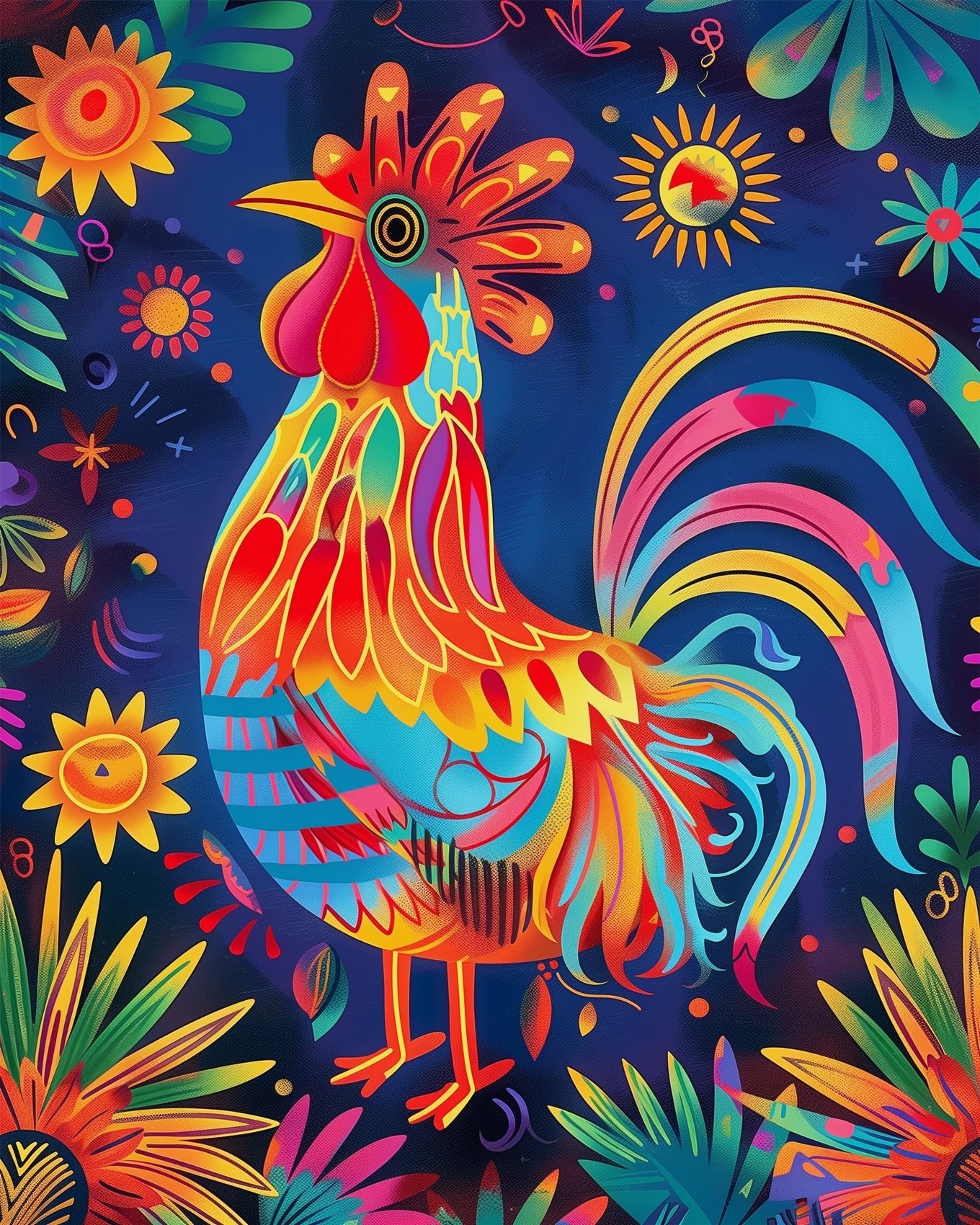 Mexican Rooster Alebrije - BestPaintByNumbers - Paint by Numbers Custom Kit