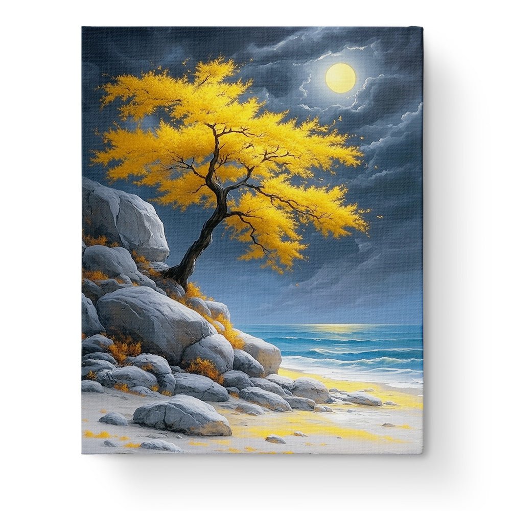 Moonlit Beach Tree - Landscape - BestPaintByNumbers - Paint by Numbers Custom Kit
