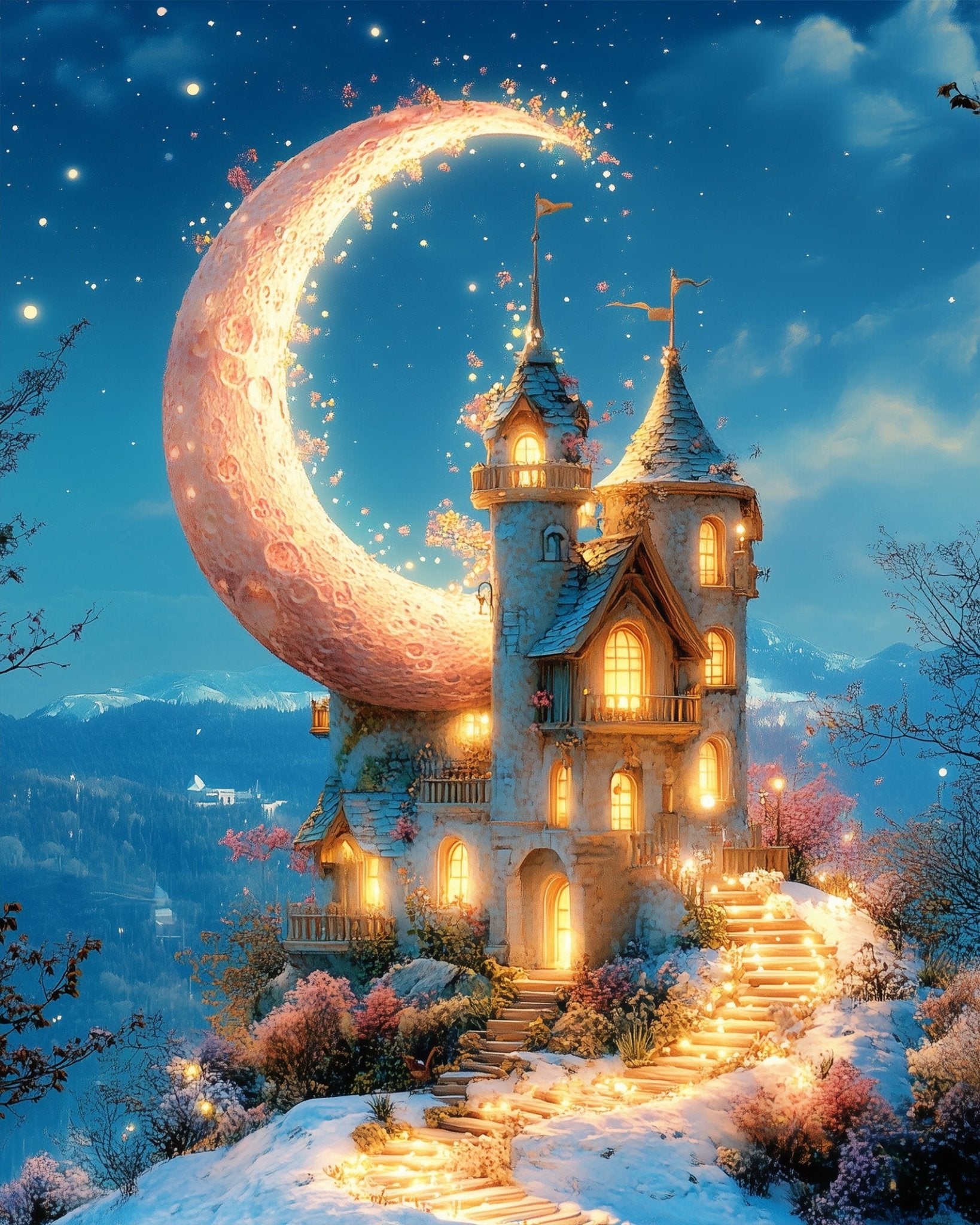 Moonlit Castle - Fairy Tail - BestPaintByNumbers - Paint by Numbers Custom Kit