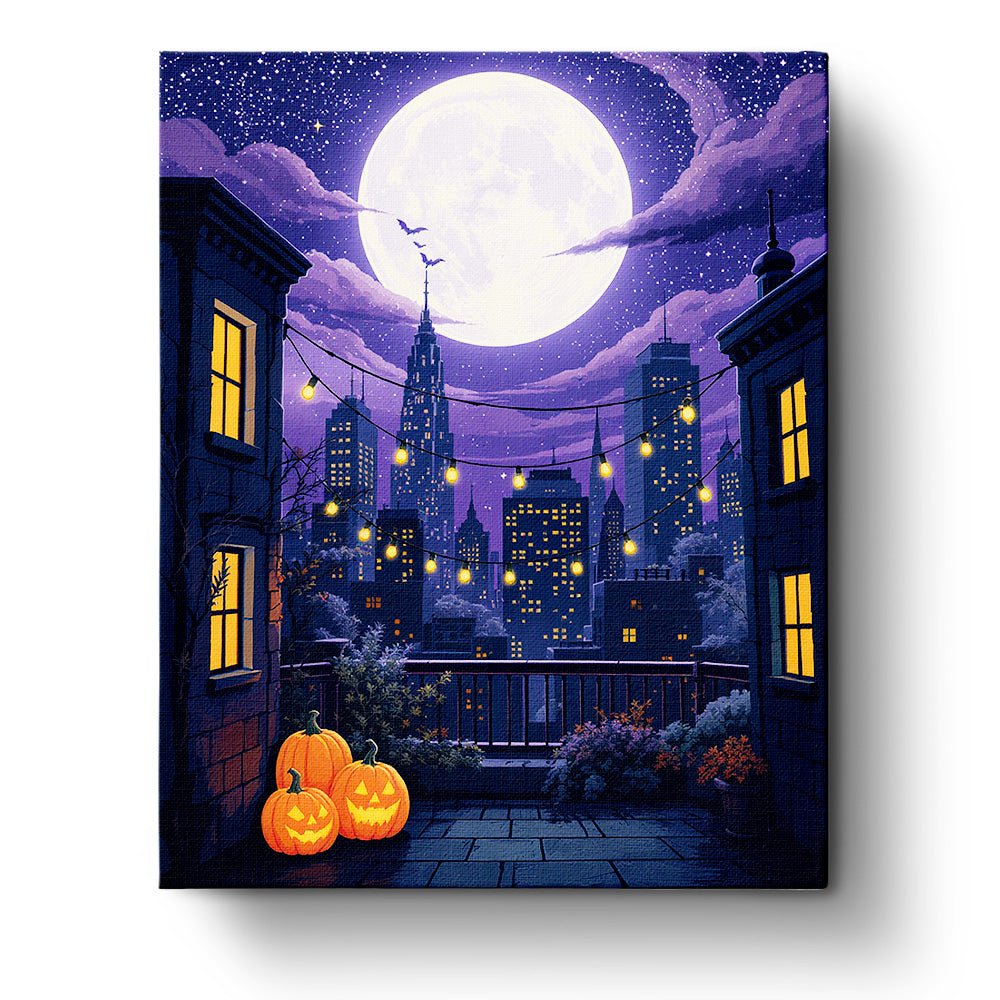 Moonlit Halloween Cityscape - Halloween - BestPaintByNumbers - Paint by Numbers Custom Kit