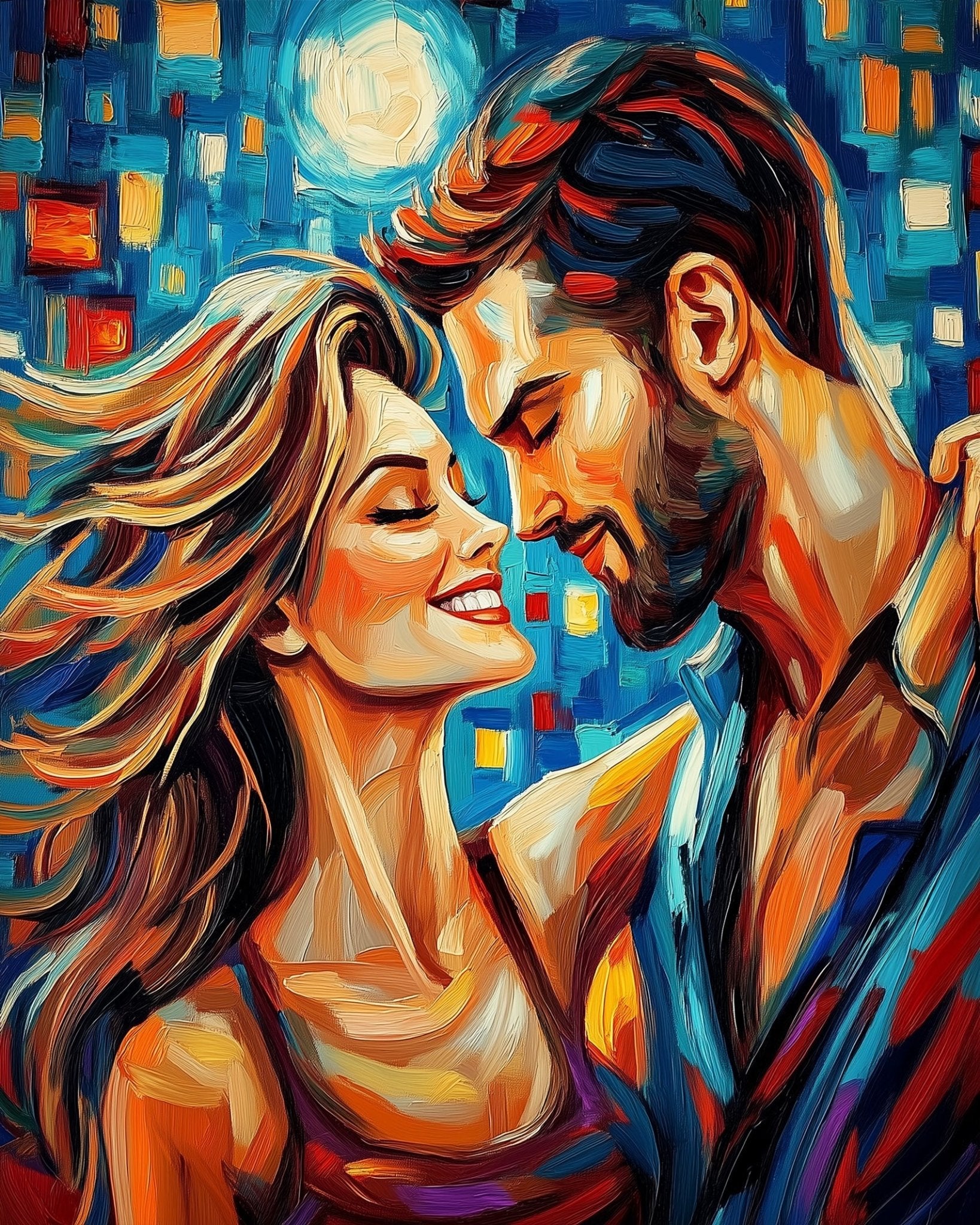 Moonlit Lovers Embrace - Romance - BestPaintByNumbers - Paint by Numbers Custom Kit