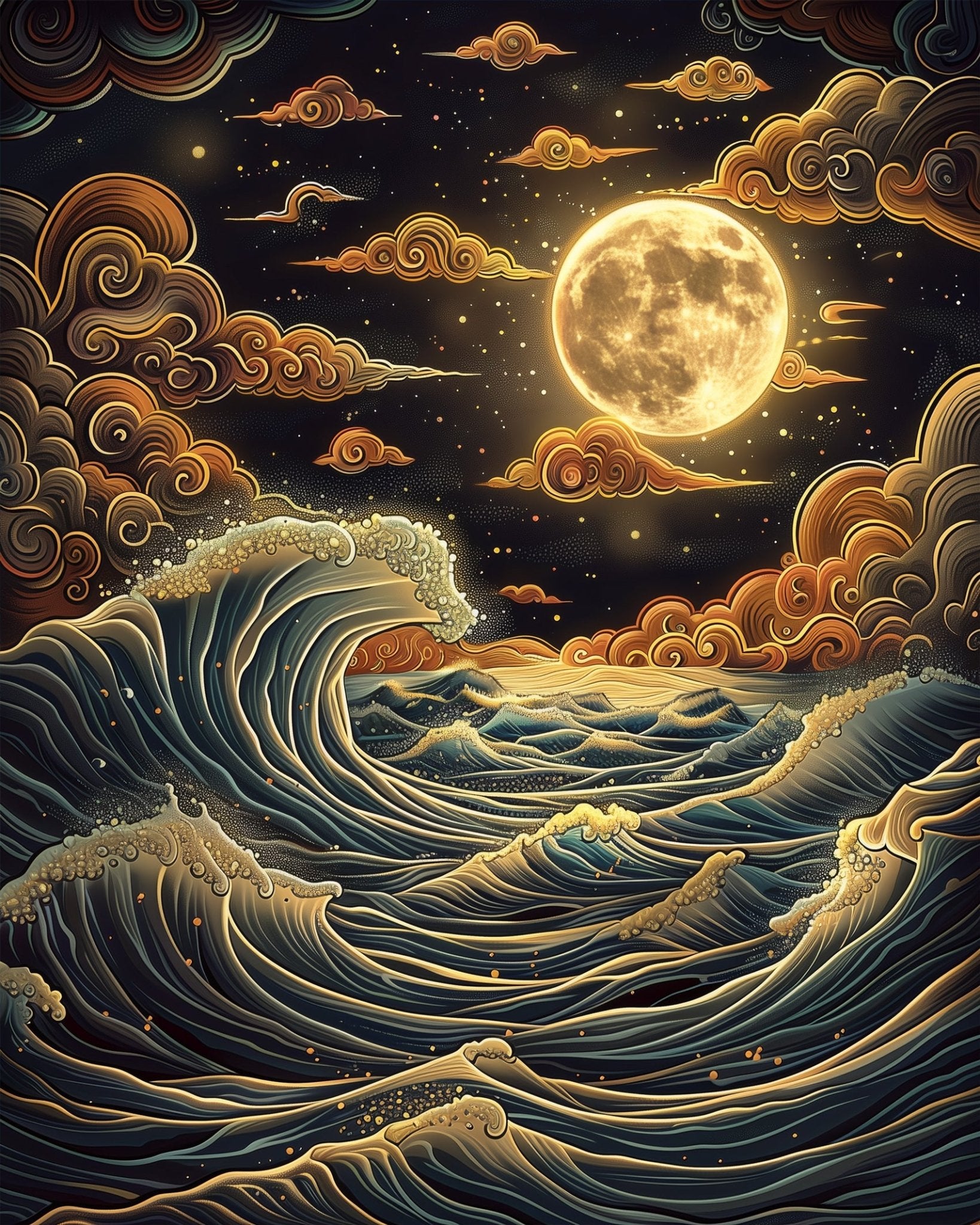 Moonlit Waves - Sea Landscape - BestPaintByNumbers - Paint by Numbers Custom Kit