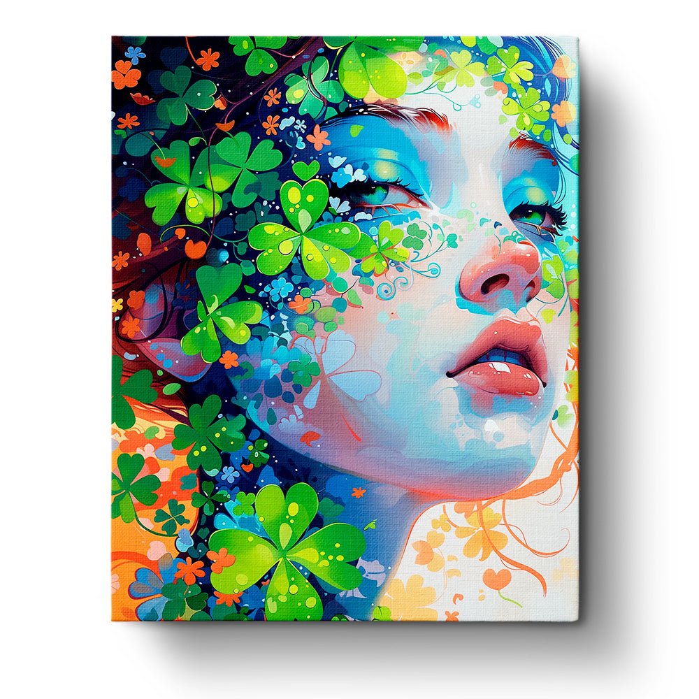 Fixed paint by numbers kit, 24 colors, 16x20in. Portrait of woman with vibrant foliage. Stress-relieving and creative.