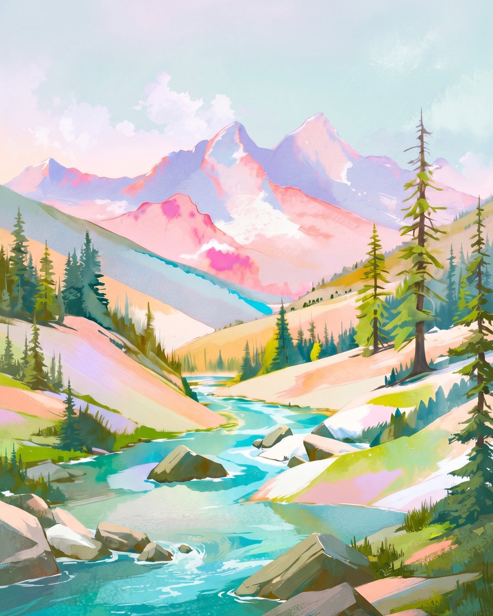 Mountain Stream Serenity - Landscape - BestPaintByNumbers - Paint by Numbers Custom Kit