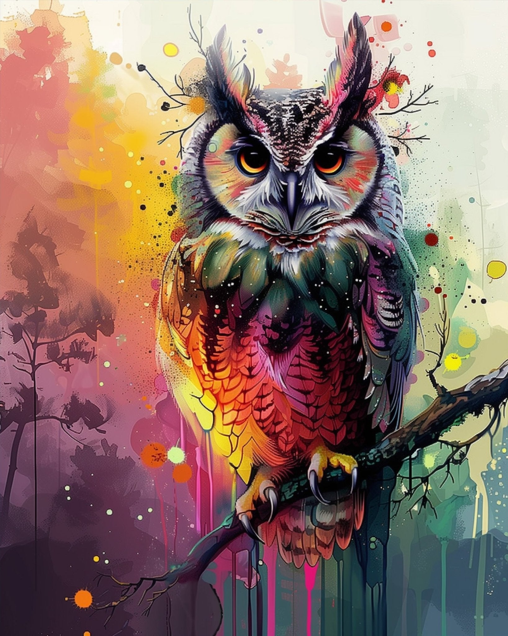 24 colors fixed kit, 12x16in. Mystic owl in abstract style. Perfect for relaxation and a creative escape.