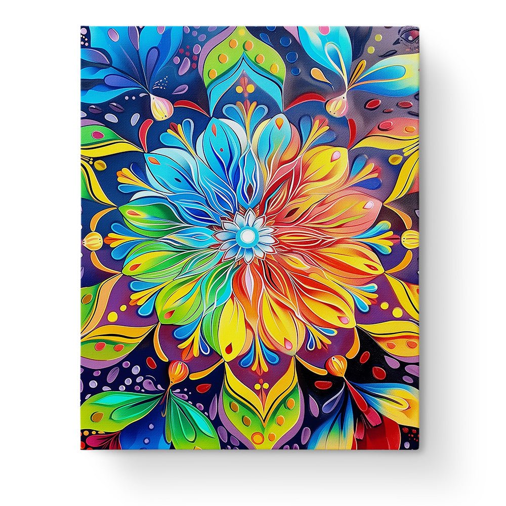 Fixed paint by numbers kit, 24 colors, 16x20in. Vibrant mandala with intricate patterns. Calming and therapeutic.