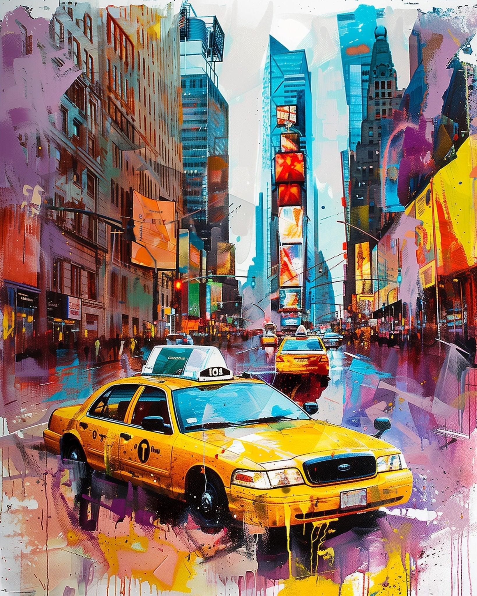 New York City Yellow Cab Scene - USA - BestPaintByNumbers - Paint by Numbers Custom Kit